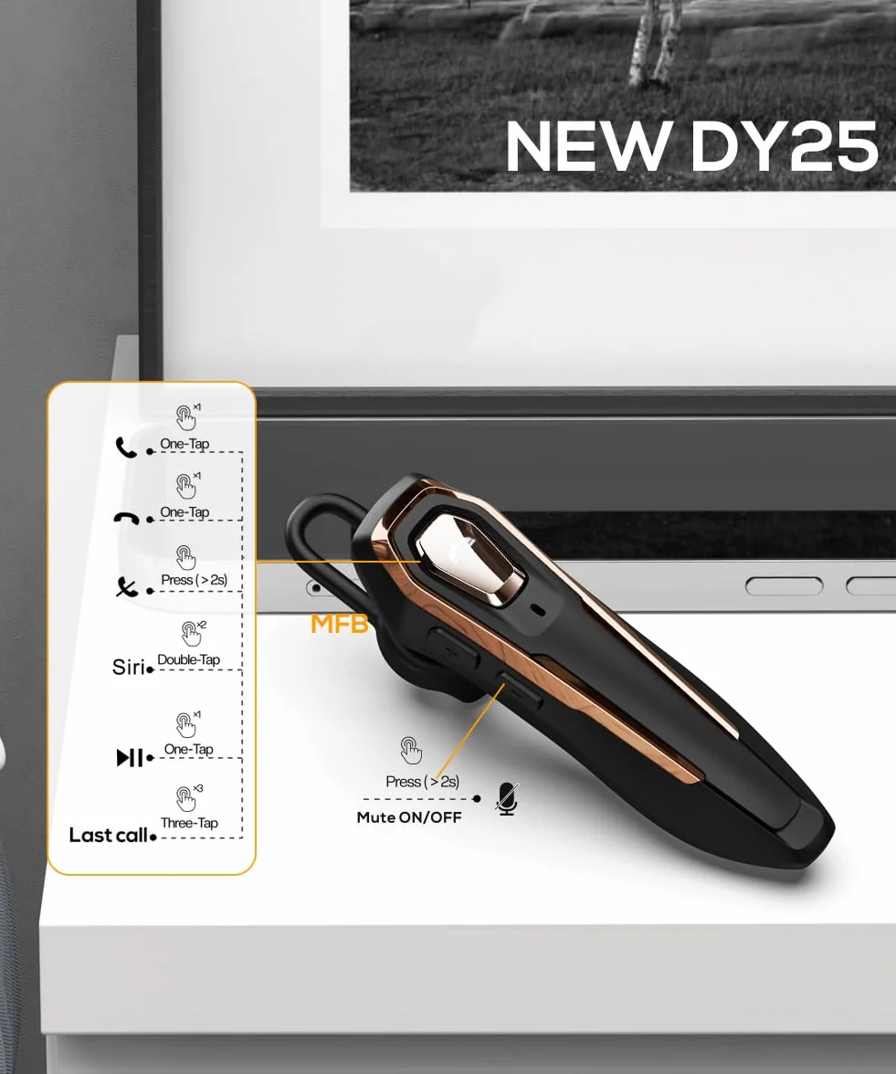 Auricolare Bluetooth Mono V5.4 con Cancellazione Rumore Microfono, 36 Ore di Autonomia, Connessione a due Dispositivi, Ideale per Guida, Ufficio e Telefonate Business
