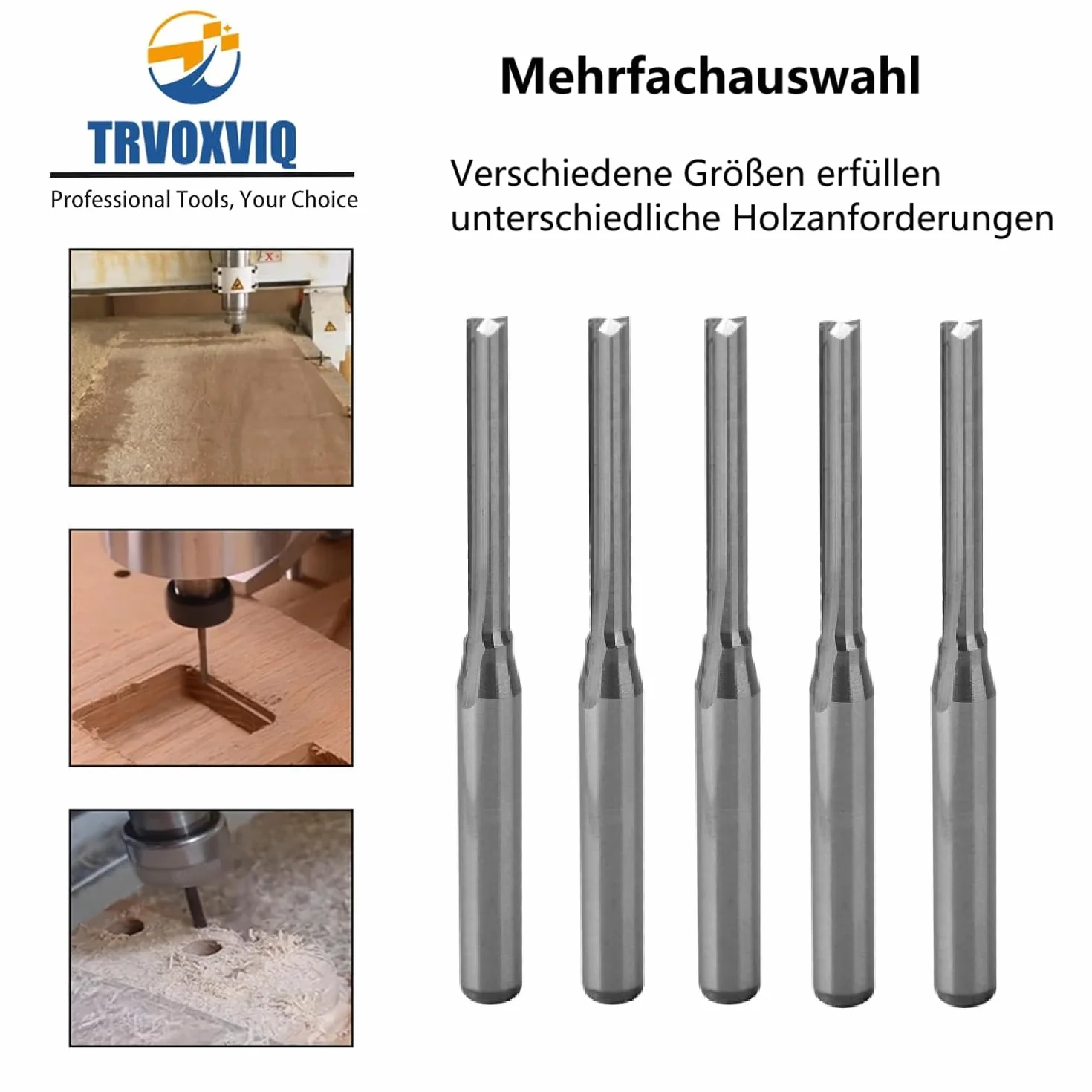 Punte dritte per fresa CNC, 5 pezzi, fresa con 2 scanalature, 2 x 17 mm, fusto da 1/8" in metallo duro CNC, set di macinini per incisione in PVC e acrilico