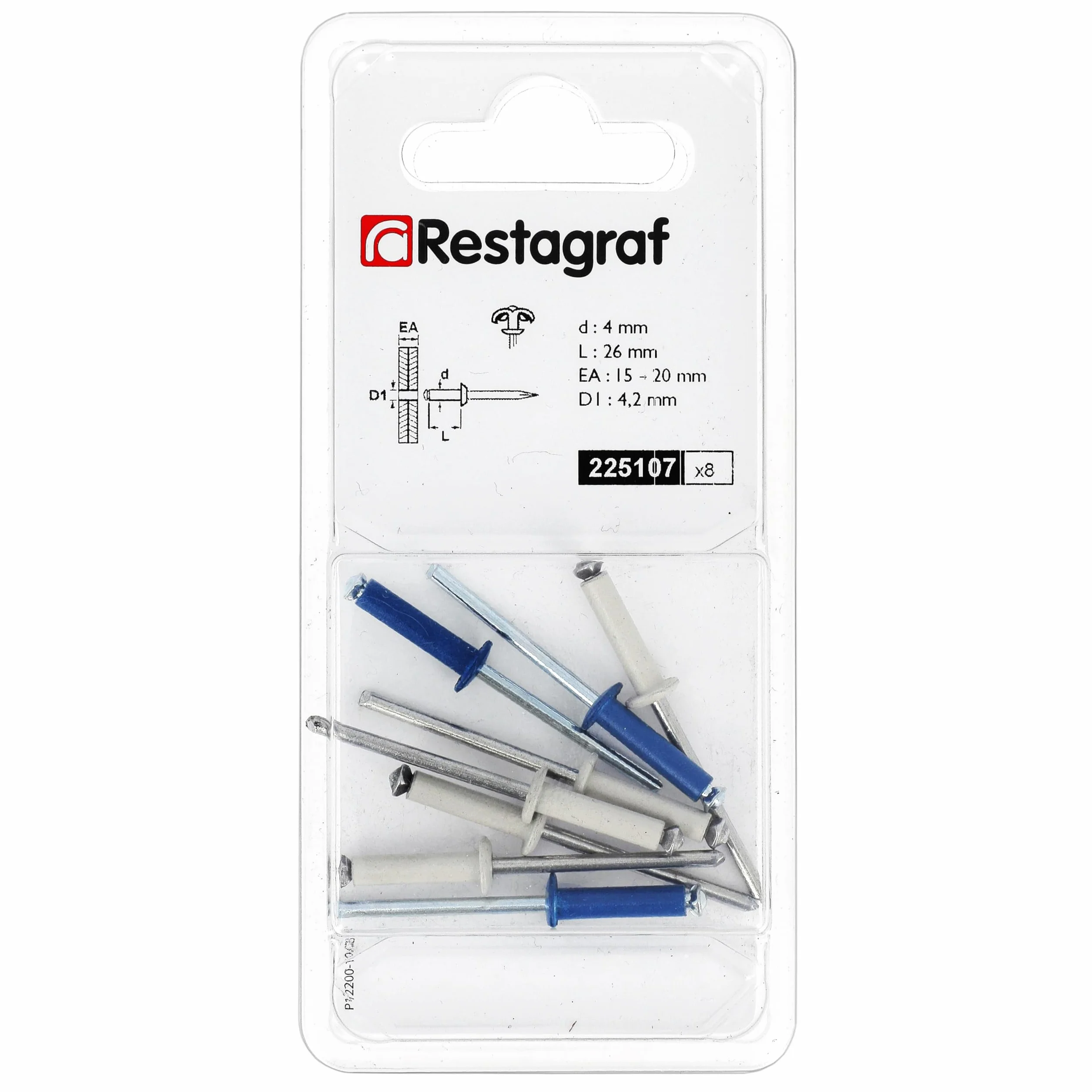 Rivetti Sbocciati Blu Bianchi per Piastre Immatricolazione Diametro 4 mm Lunghezza 26 mm Blister 8