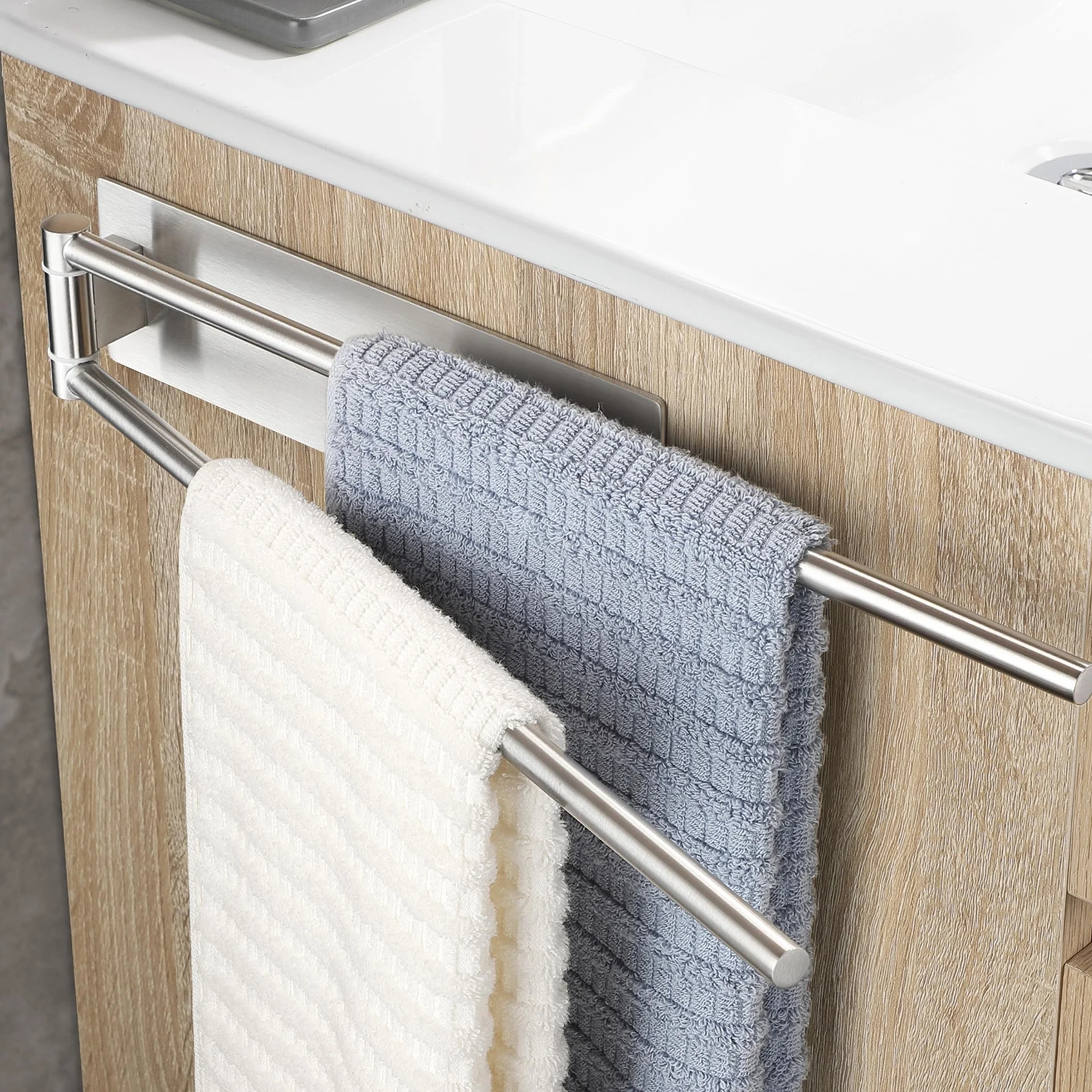 Porta Asciugamani Bagno Adesivo Argento Girevole 180° Acciaio Inox 304 Senza Foratura