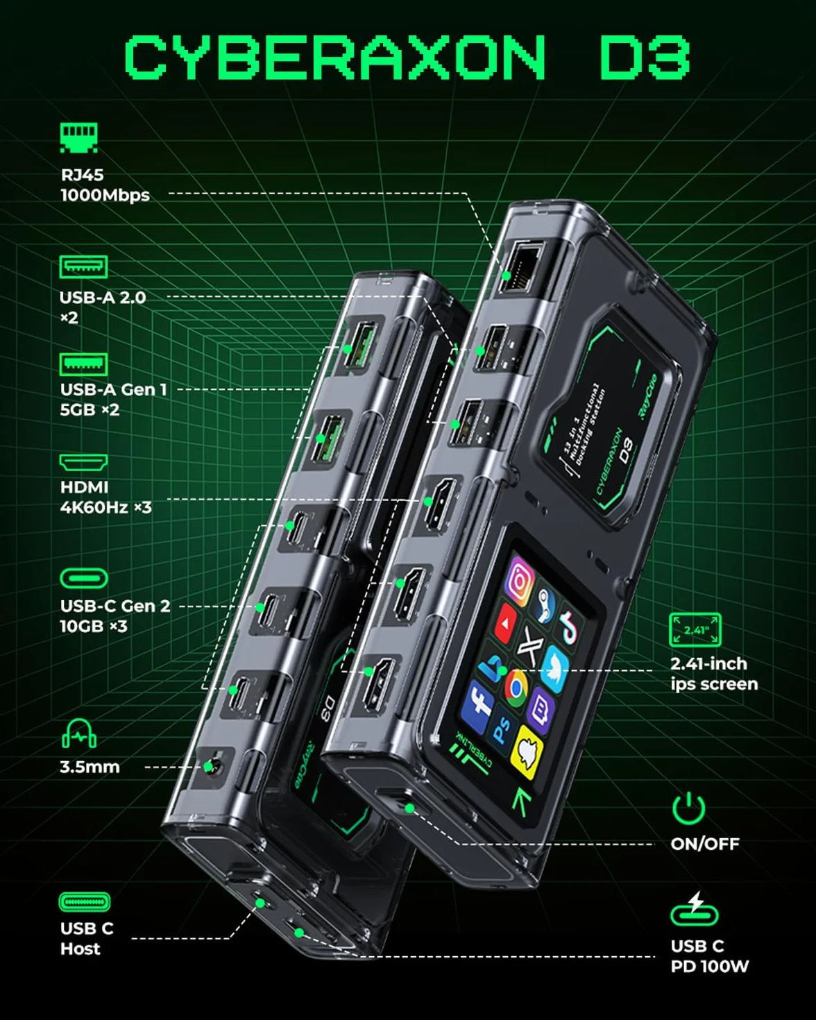 CyberAxon D3: dock di controllo flusso multifunzione 13 in 1