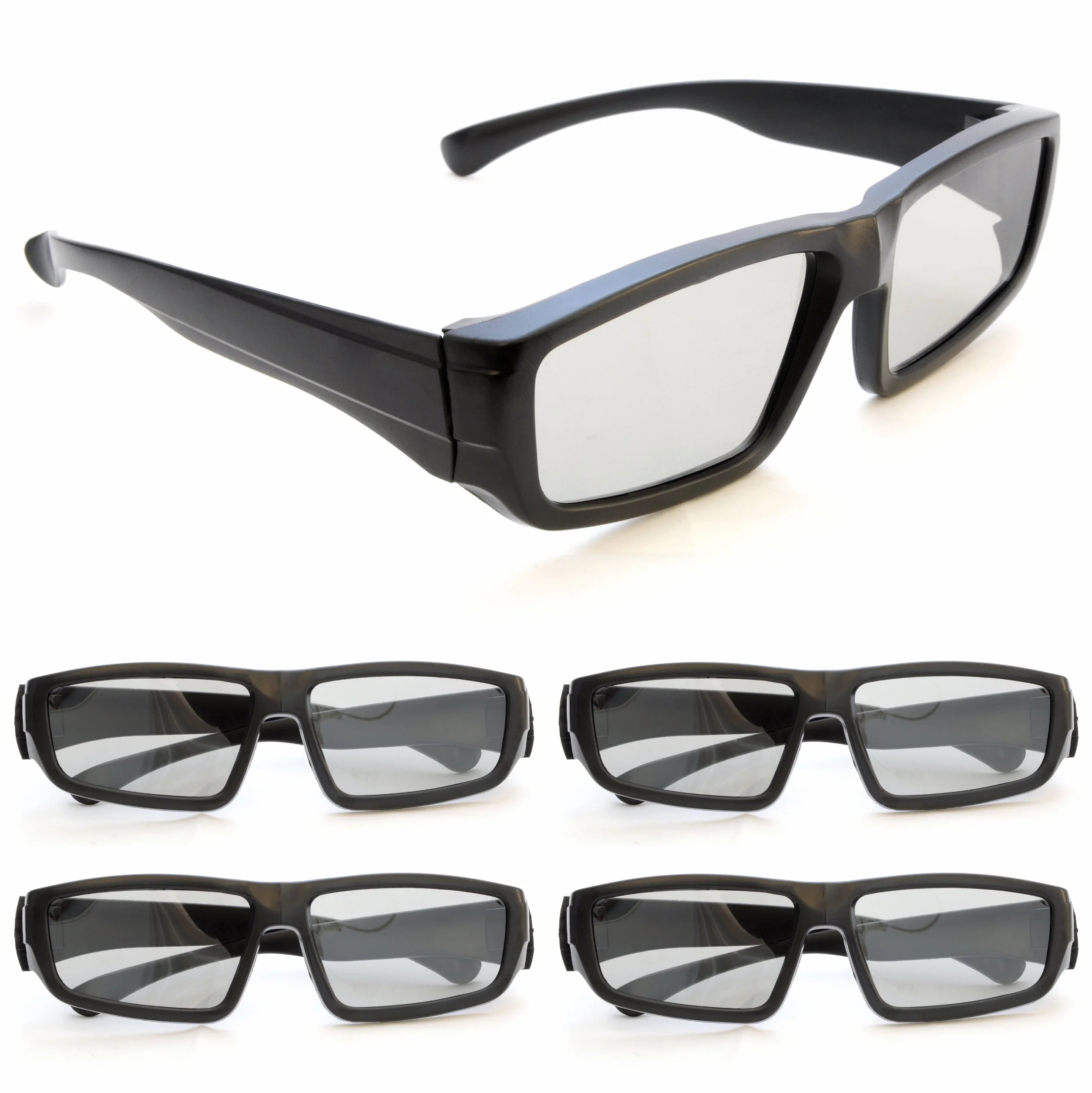 Ganzoo Occhiali 3D passivi Nero Set da 4, per TV con 3D passivo, PC Gaming e Film in Cinema RealD, Tecnologia a polarizzazione Circolare, Montatura plastica, aste Pieghevoli con Cerniere, 15 cm, 20 g
