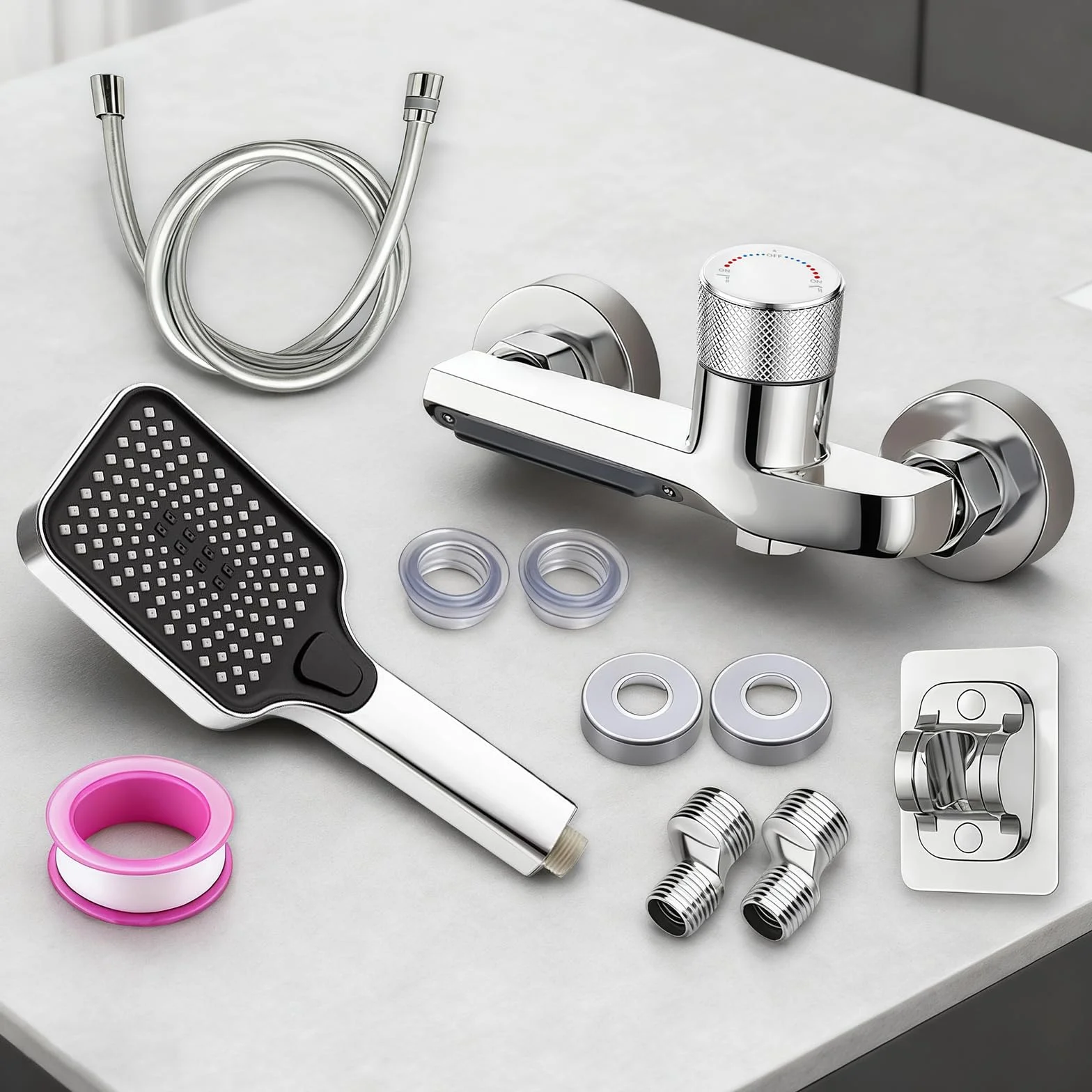 Rubinetto Vasca da Bagno Parete a Cascata con Doccetta 3 Funzioni, Tubo 1,5m, Miscelatore Ottone Antiperdite, Attacco G1/2 per Bagno, Cromato per Vasca da Bagno