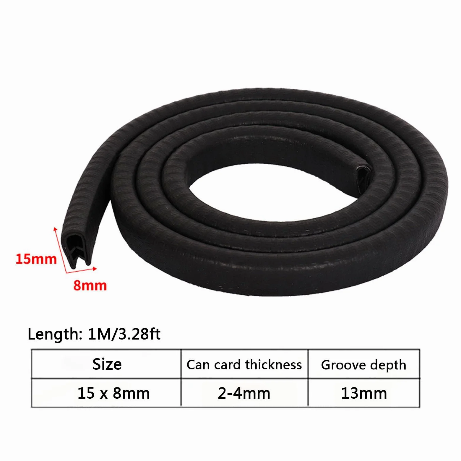 Nastro paraspifferi a U, in gomma, lunghezza 1 m, con metallo, adatto a spazi vuoti e intemperie, per porte di auto, portelli e vetri/rosso/13,0 mm x 8 mm (nero, 15 mm x 8 mm)