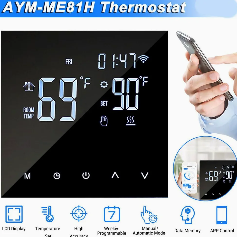 Termostato WiFi, Termostato Termostato Intelligente Programmabile, Termostato Smart per Caldaia, Compatibile con Alexa e Google Home, Nero