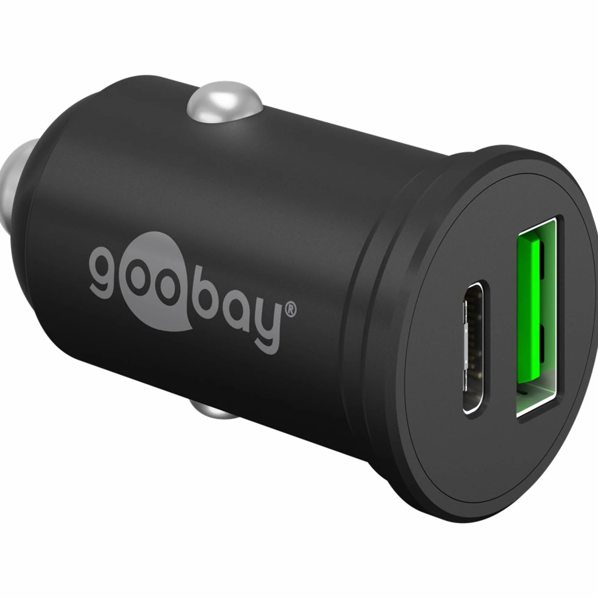 Goobay 61739 - Caricabatteria da auto Dual USB, ricarica rapida, USB 3.0 e USB-C/adattatore accendisigari per auto con erogazione di potenza 45 W a 12-24 V