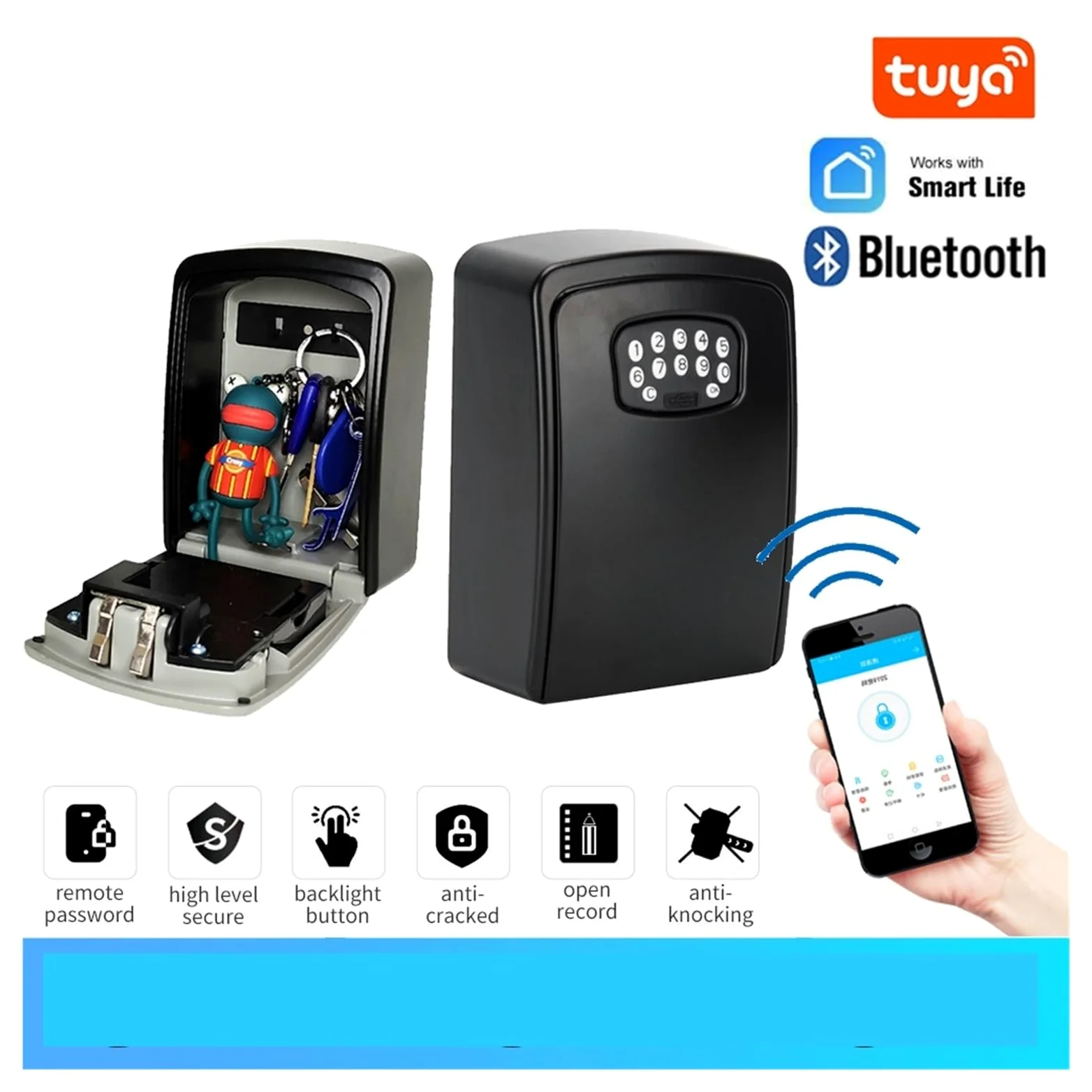 Piccola cassaforte per Chiavi della Tua casa Intelligente, Scatola segreta con codice di Sicurezza, sblocco con App, cassaforte Impermeabile da Parete per Chiavi, per casa, Ufficio