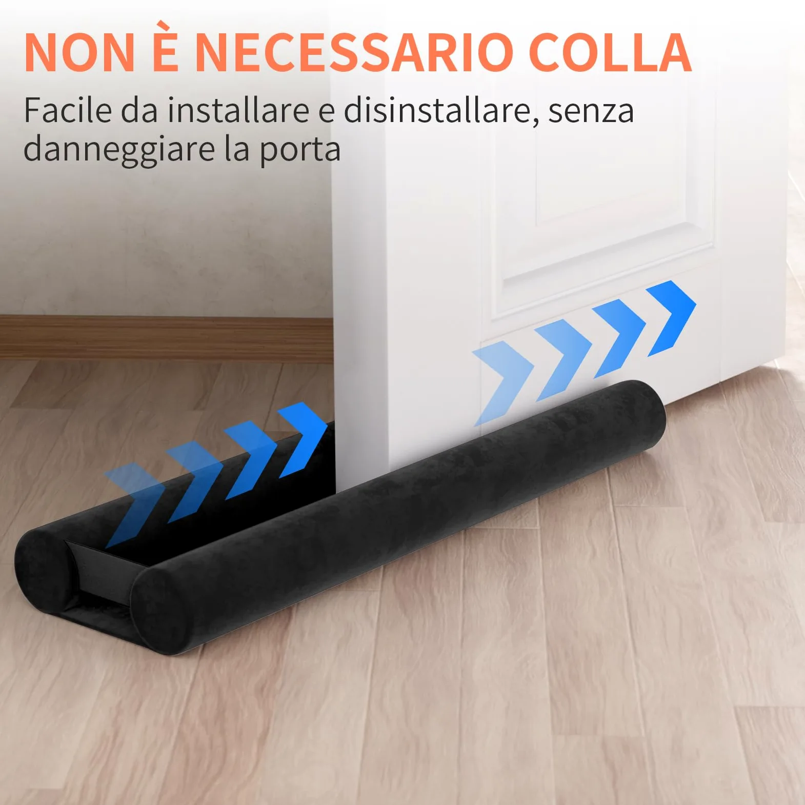 BKSAI Paraspifferi per Porte Guarnizione Inferiore Porte Senza Colla | Paraspifferi Doppia Guarnizione Isolante Termico Insonorizzato Antivento, Paraspifferi Sottoporta per Porte 60-75 cm Nero