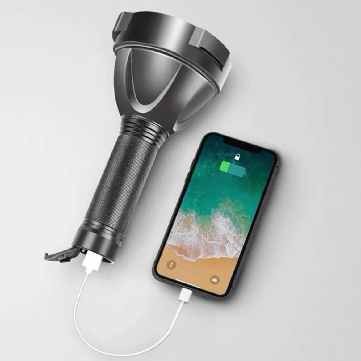Torcia LED Portatile da 5000mah, Luce Forte per Campeggio | Lega di Alluminio Nera, Lente Convessa, Struttura Resistente alla Pressione, per Caccia ed Escursione