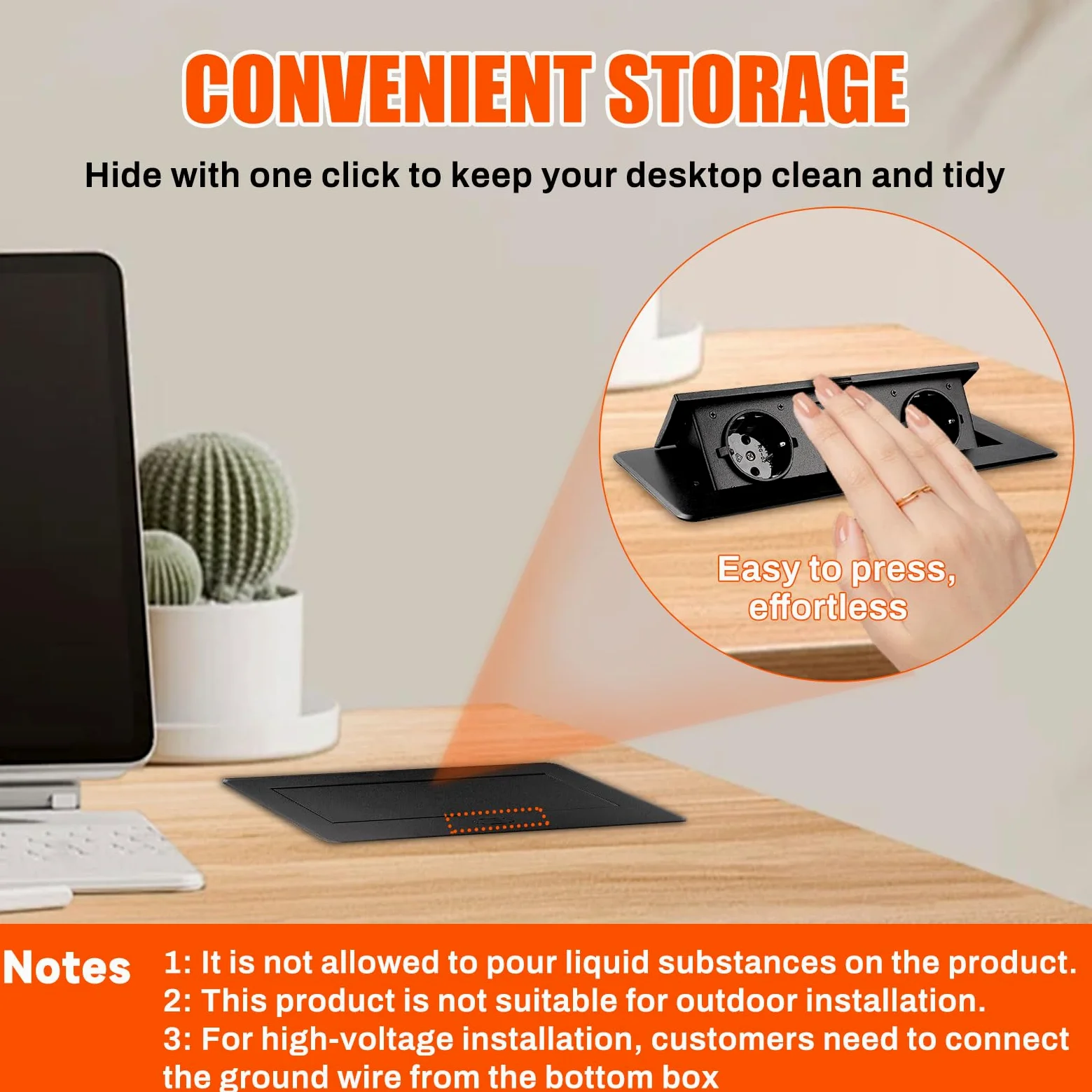 Multipresa da Incasso a Scomparsa con 2 Prese Schuko e USB | 1 USB A e 1 USB C, PD18 W, Cavo 1,8 M, Ciabatta Elettrica a Scomparsa per piano di lavoro, cucina, ufficio, nero