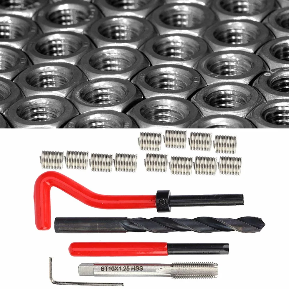 17 Pezzi Kit di Riparazione Filettatura in Acciaio Inossidabile M10x1.25 Set Maschi Femmina