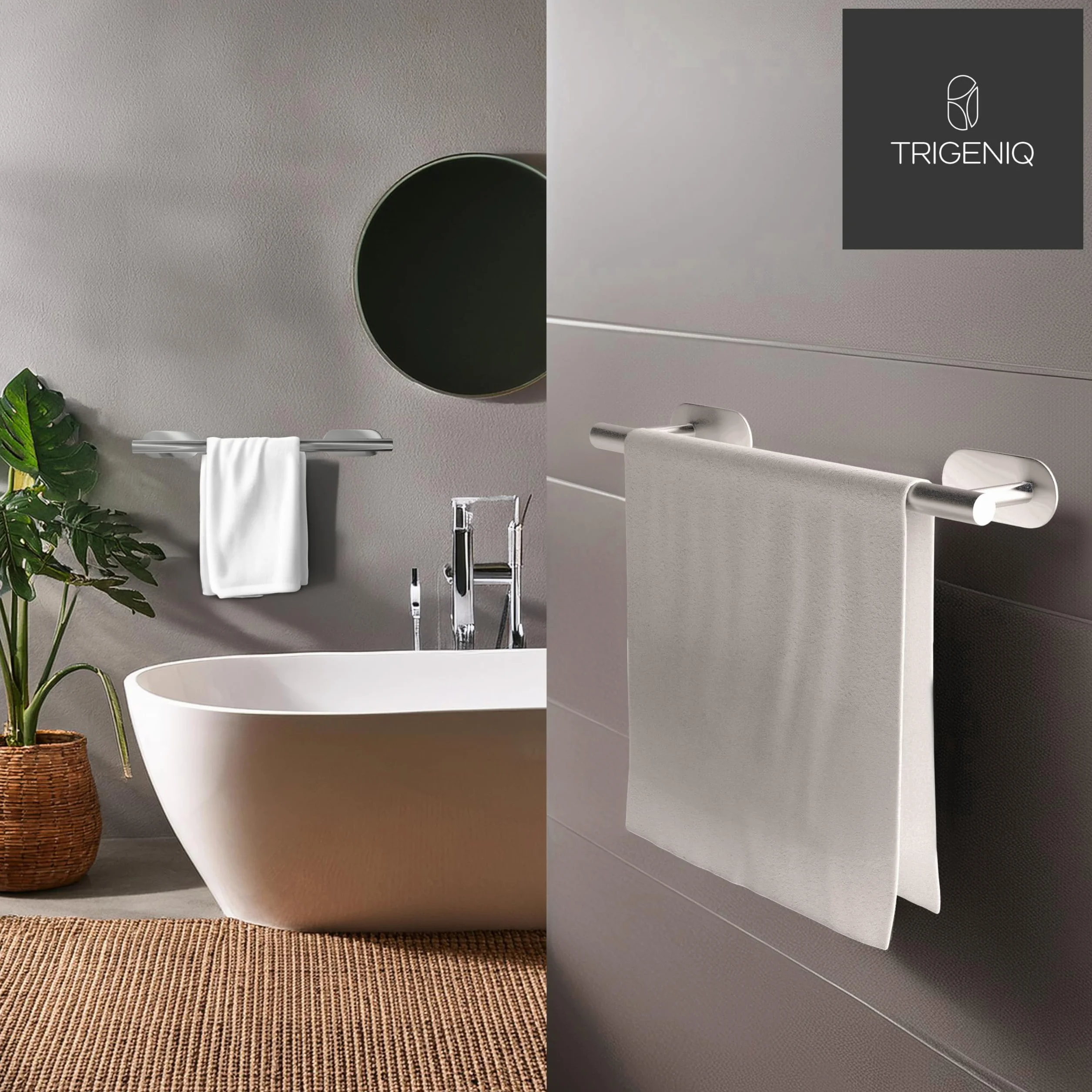 Porta Asciugamani Bagno Acciaio Inox Adesivo 40cm x 7,5cm - Extra Resistente