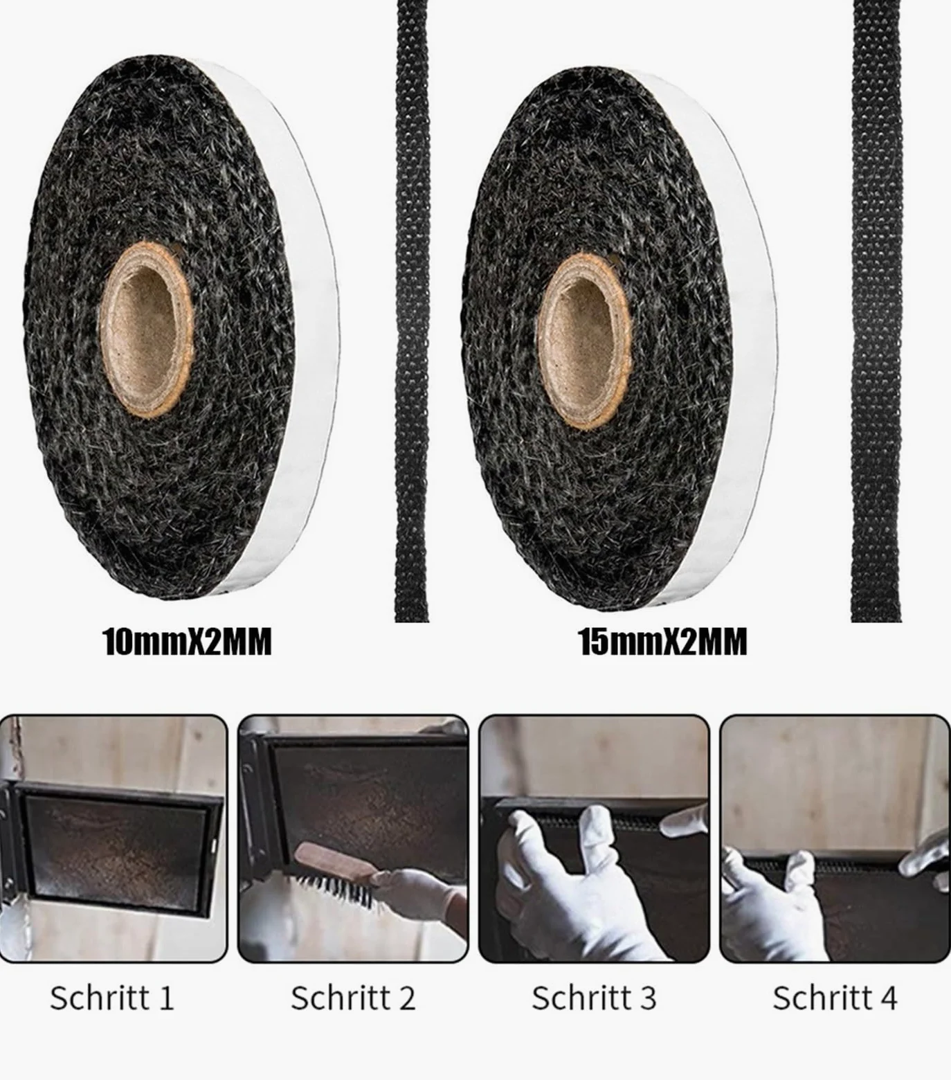 Guarnizione Stufa a Legna Corda nera for stufa a legna da 2/3,0 m | Sostituzione della guarnizione della porta del caminetto autoadesiva ignifuga(15mmx3.0m)