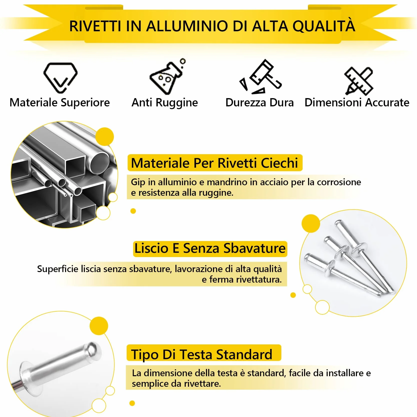 Kit Rivetti Alluminio 400 Pezzi, Pop Rivetti Ciechi 8 Misure per Metallo Plastica Legno
