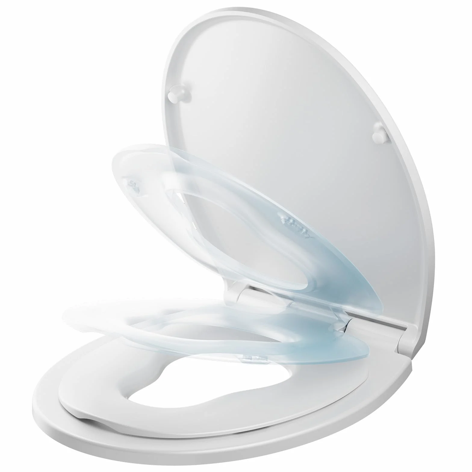 CECIPA Sedile WC con seggiolino per bambini integrato, sedile WC ovale in Duroplast, antibatterico e resistente ai raggi UV, abbassamento automatico, montaggio facile con stencil di installazione