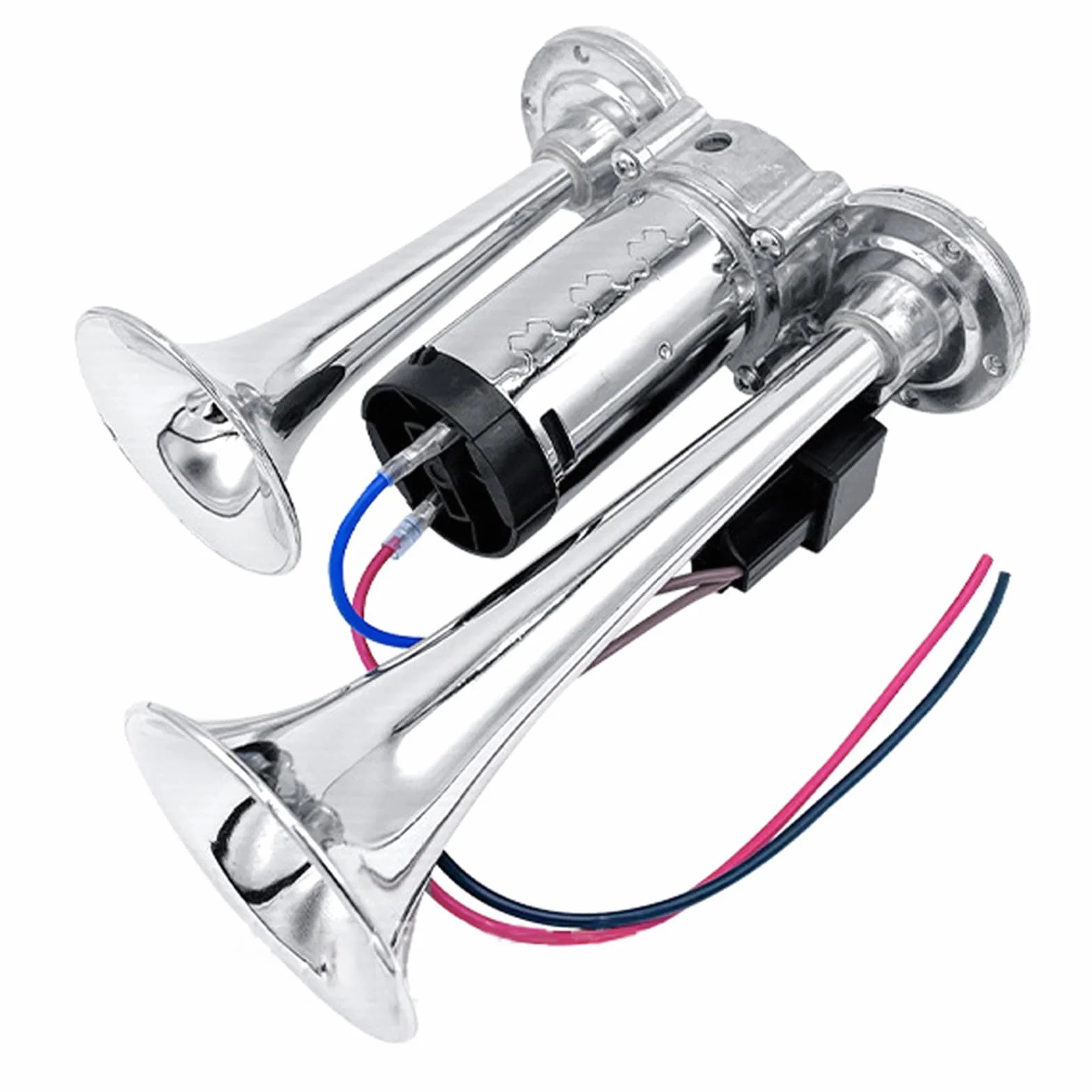 Dual Trumpets Kit di corni super rumorosi con compressore universale 600 dB per auto 12 V motociclette Trenks treni barche addominali neri argento 880G (Argento)