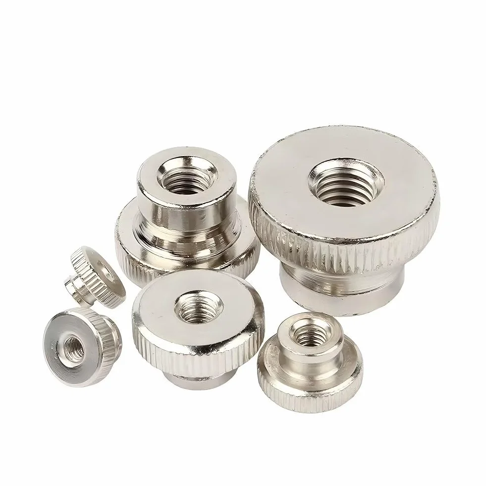 M6 Dadi Zigrinata a Testa Alta in Acciaio Inox Foro Passante Manopole Rotonde 4 Pezzi