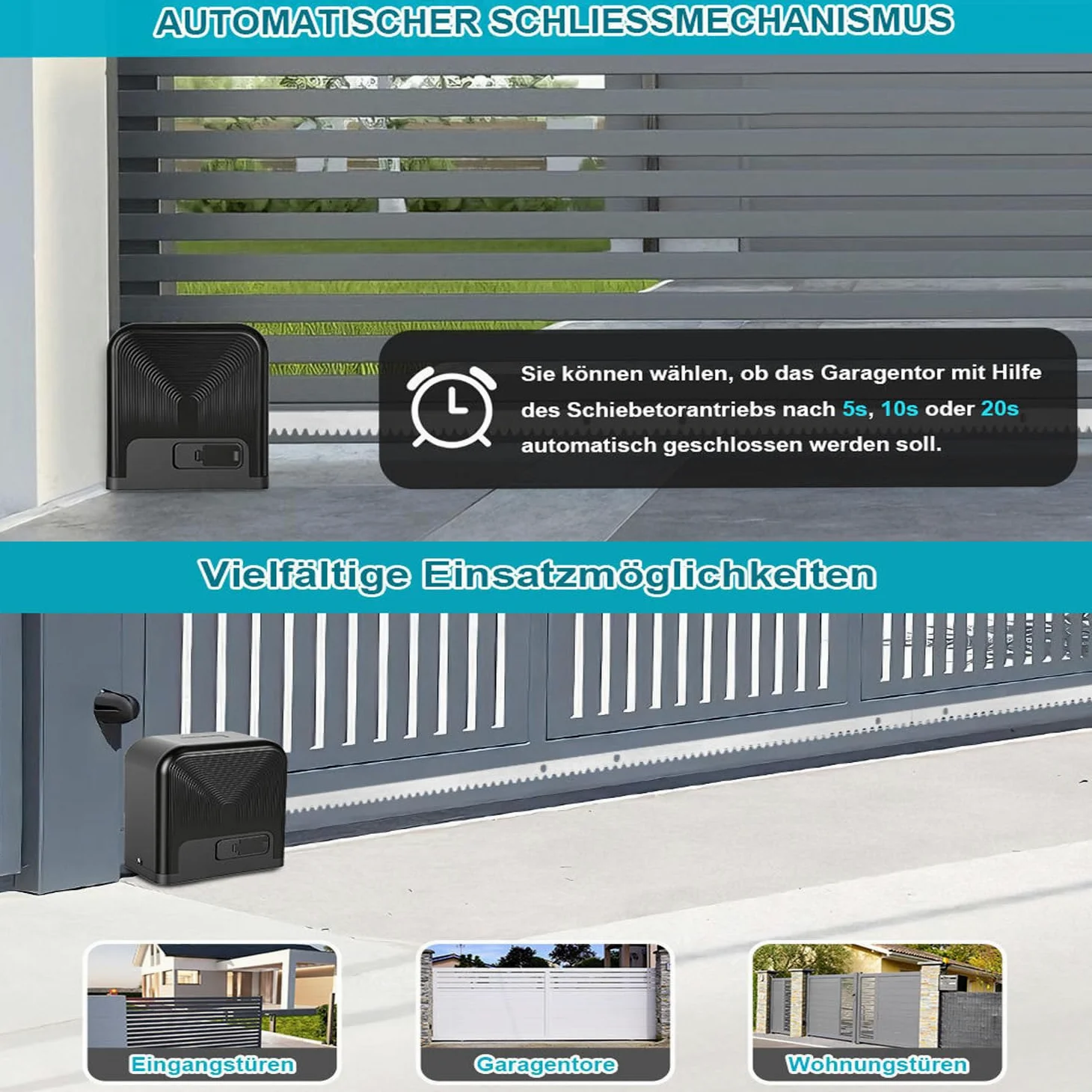 Attuatore scorrevole per cancello scorrevole 370 W 800 kg Smart WiFi azionamento automatico con 2 telecomandi, luce di avviso apriporta, funzione di chiusura automatica