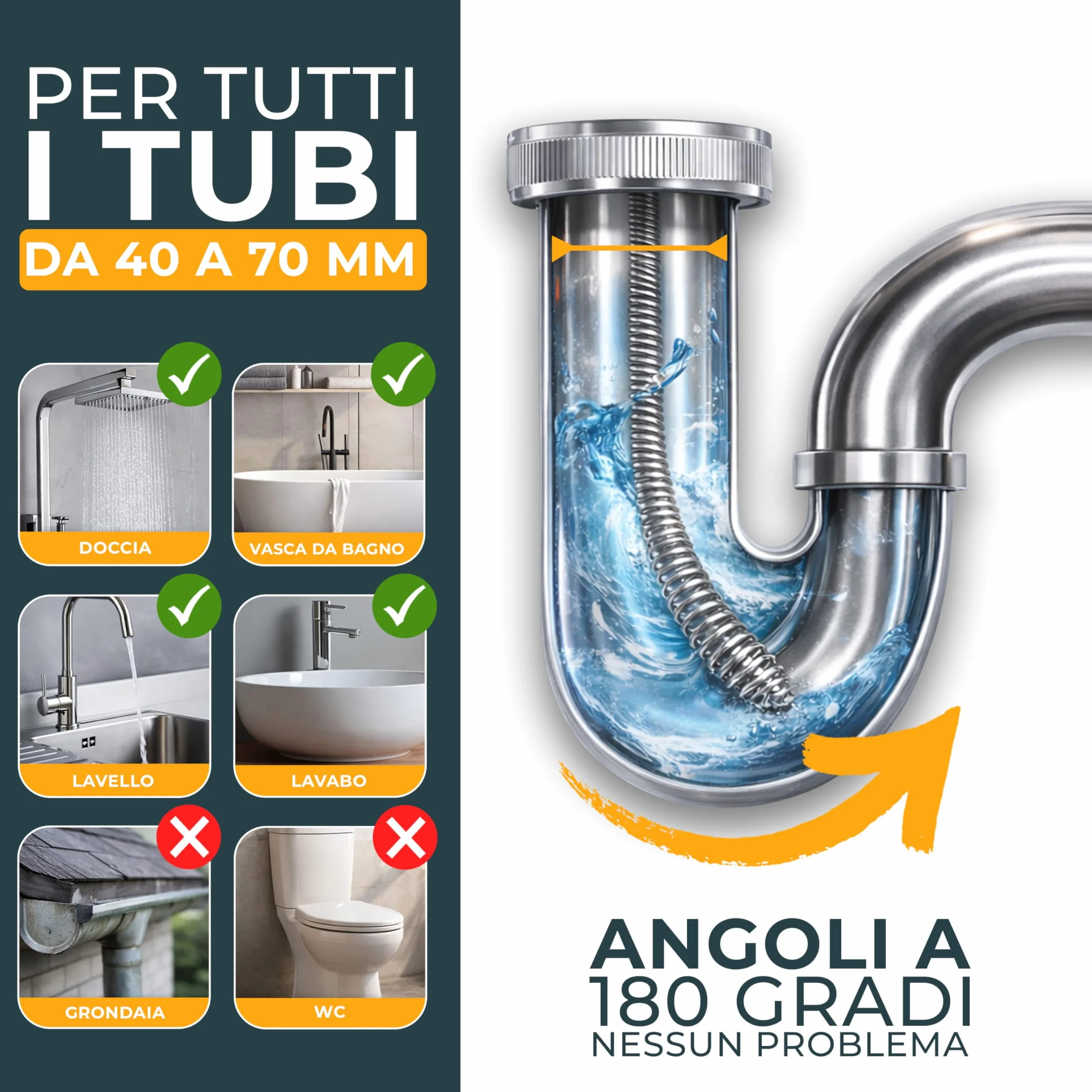 Meisterfaktur Spirale per la pulizia dei tubi 7,5 metri - Spirale di scarico ecologica