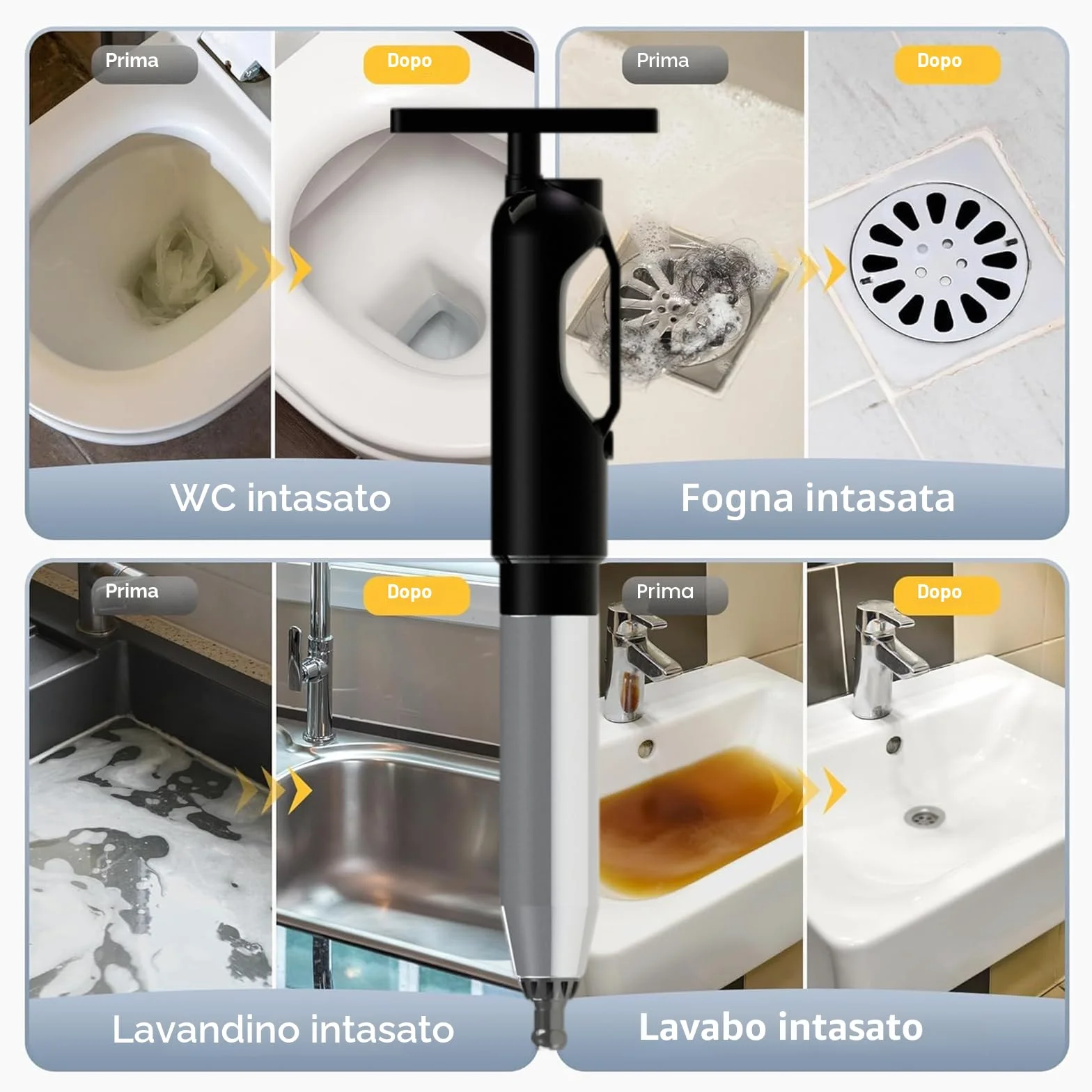 Pompa Stura Scarichi a Pressione Stantuffo ad Aria Compressa per WC Lavandino Bagno 2025