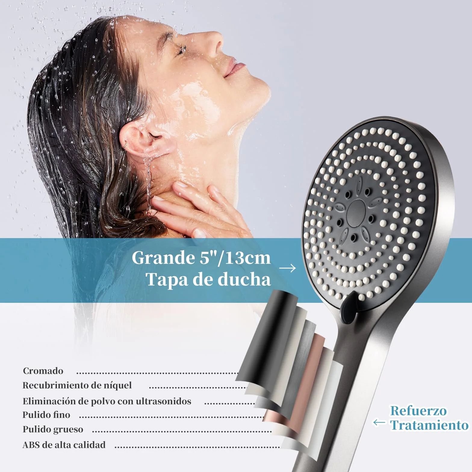 OFFO Soffione Doccia con Tubo,Flessibile da 1,6 m, con 6 Modalità Di Spruzzo,Soffione Doccia Grande con Tubo a Risparmio Idrico,Doccino per Doccia con Tubo a Mano per Il Bagno,Nero Cromo