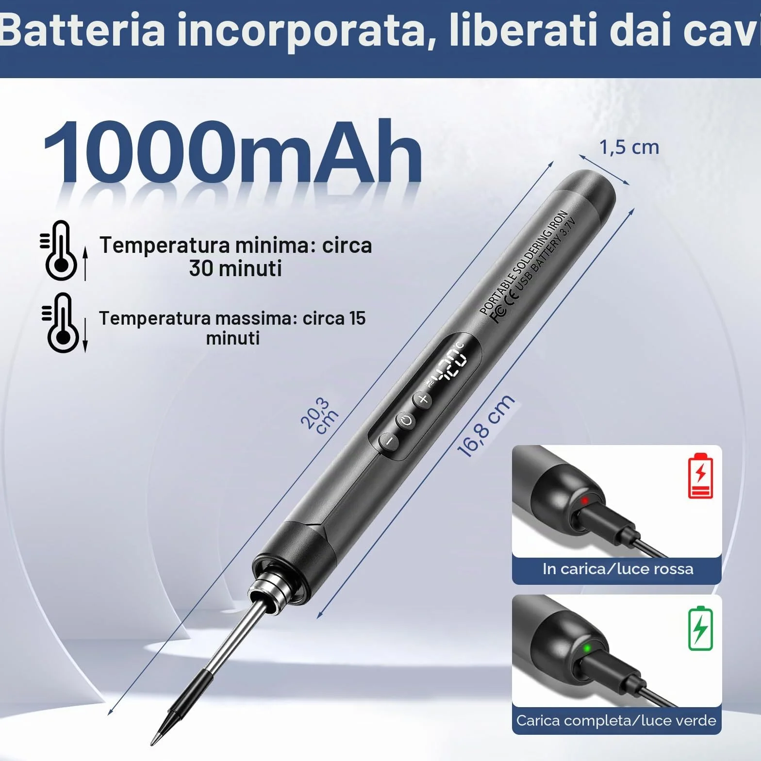 Set di saldatore a batteria ricaricabile USB LCD temperatura regolabile 260-420°C 3 punte filo saldatura regalo