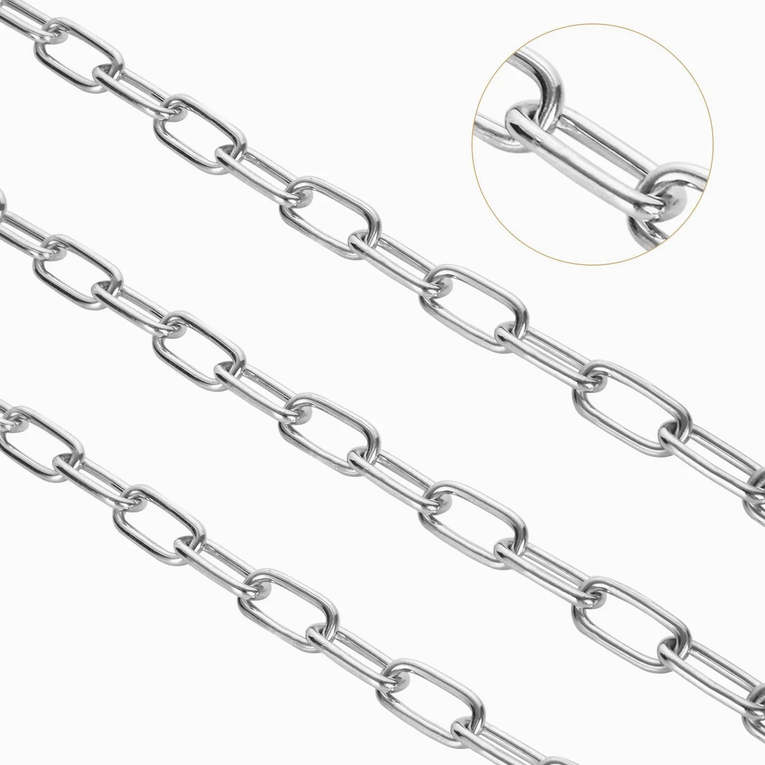 JMIATRY Catena in acciaio inox 304, lunghezza 15 m, maglie resistenti da 3 mm, porte del garage, catena a battente e serratura di sicurezza per biciclette