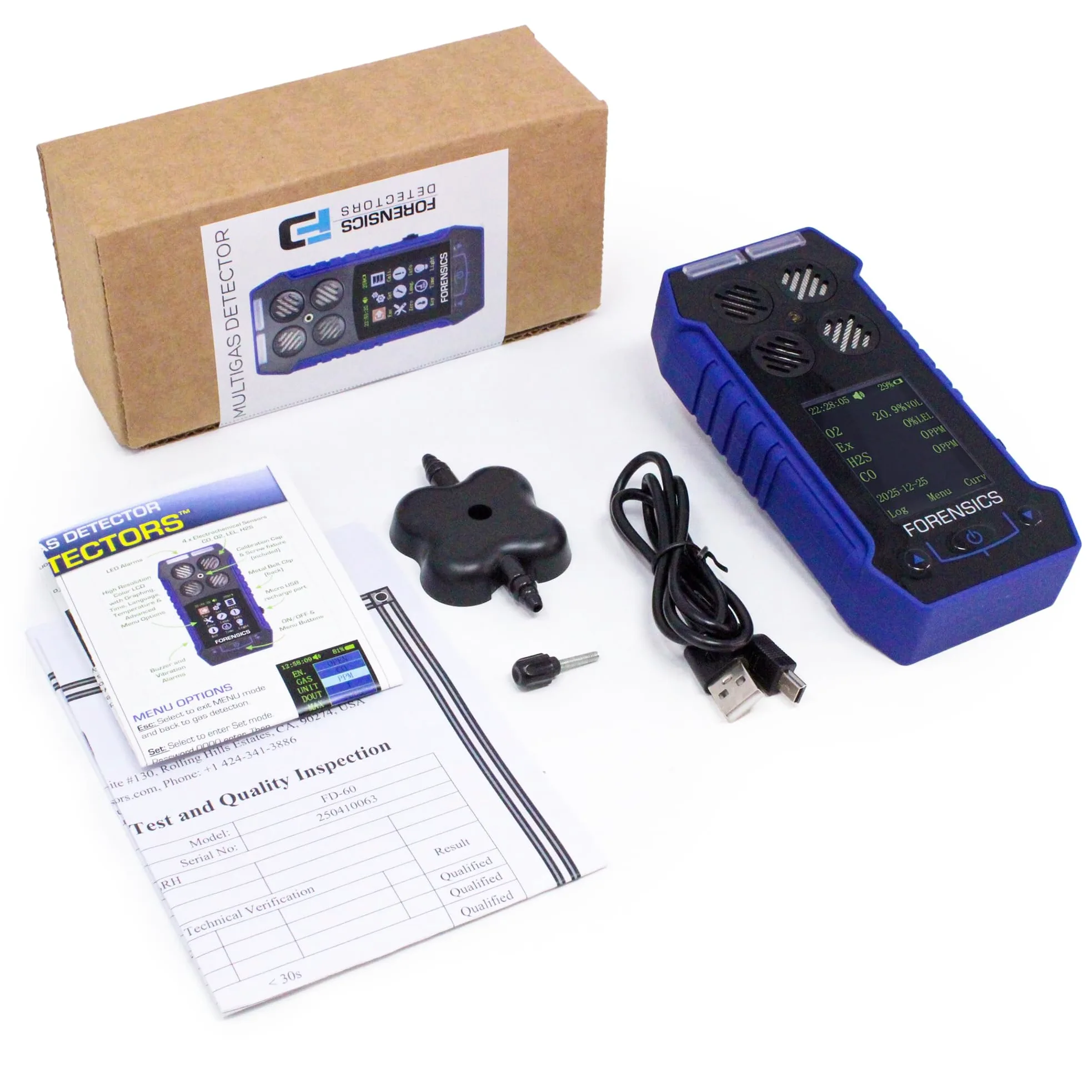 Rilevatore Multigas | Certificato di Calibrazione EU | O2, CO, H2S, LEL | Display a Colori, Grafici e Registrazione Dati | Batteria Li-Ion Ricaricabile |