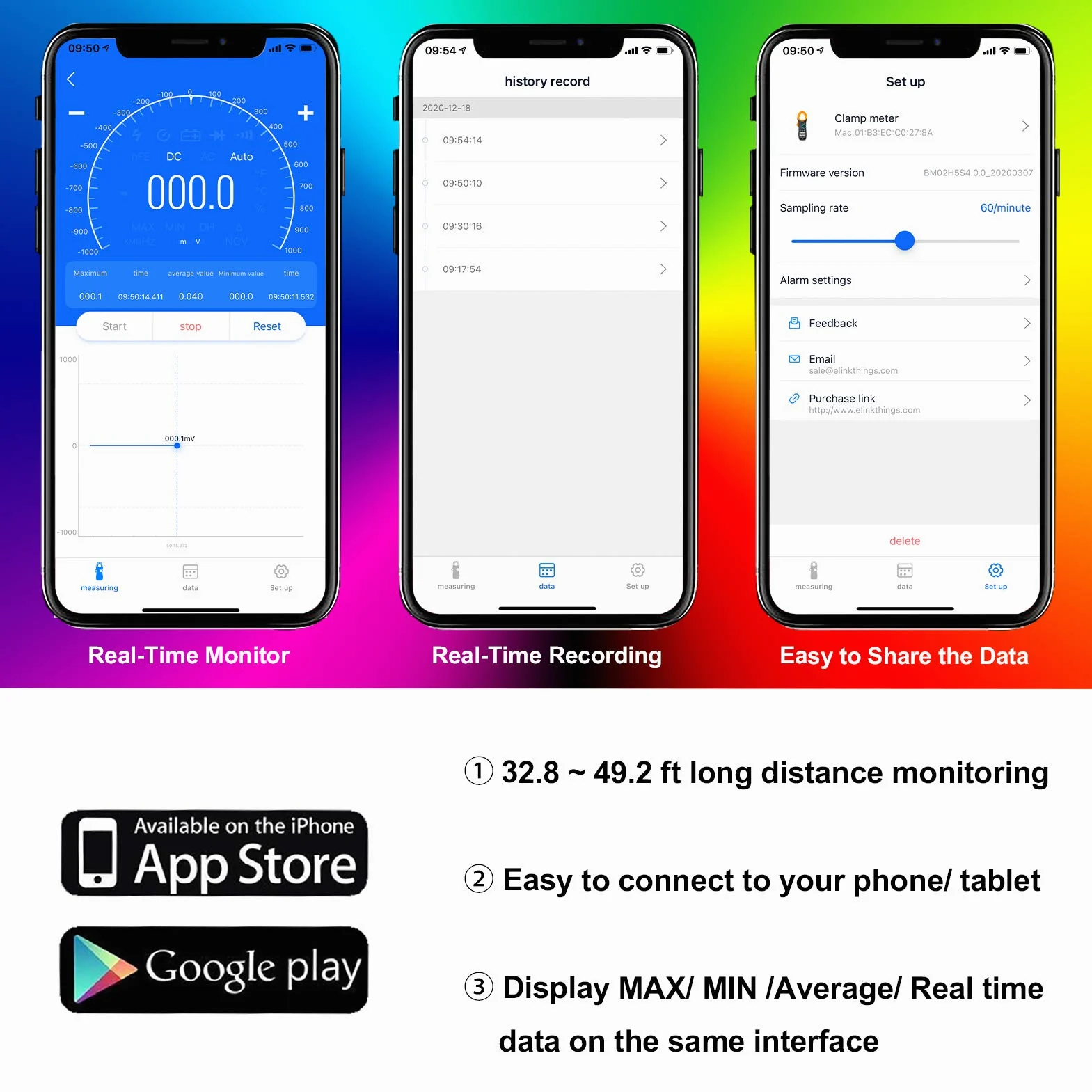BTMETER BT-7200APP TRMS 6000 conteggi Multimetro a pinza, Amperometro a pinza digitale Bluetooth per corrente alternata/CC Tensione Resistenza Condensatore Frequenza Continuità Temperatura NCV