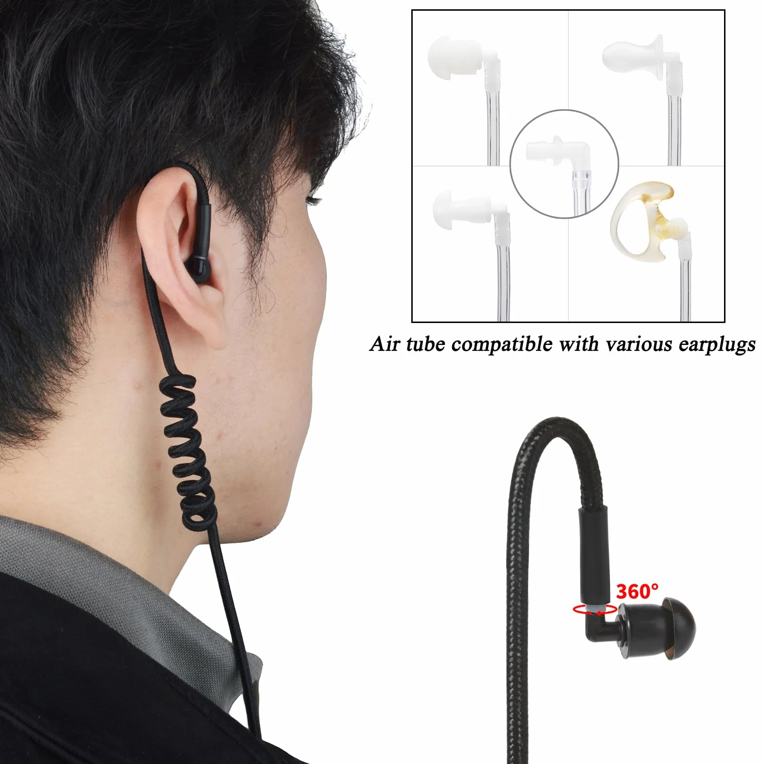 Tubo audio acustico nascosto in nylon lavorato a maglia con clip compatibile con Motorola Kenwood Baofeng Walkie Talkie FBI Security Earpiece Headset (Nero, 1)