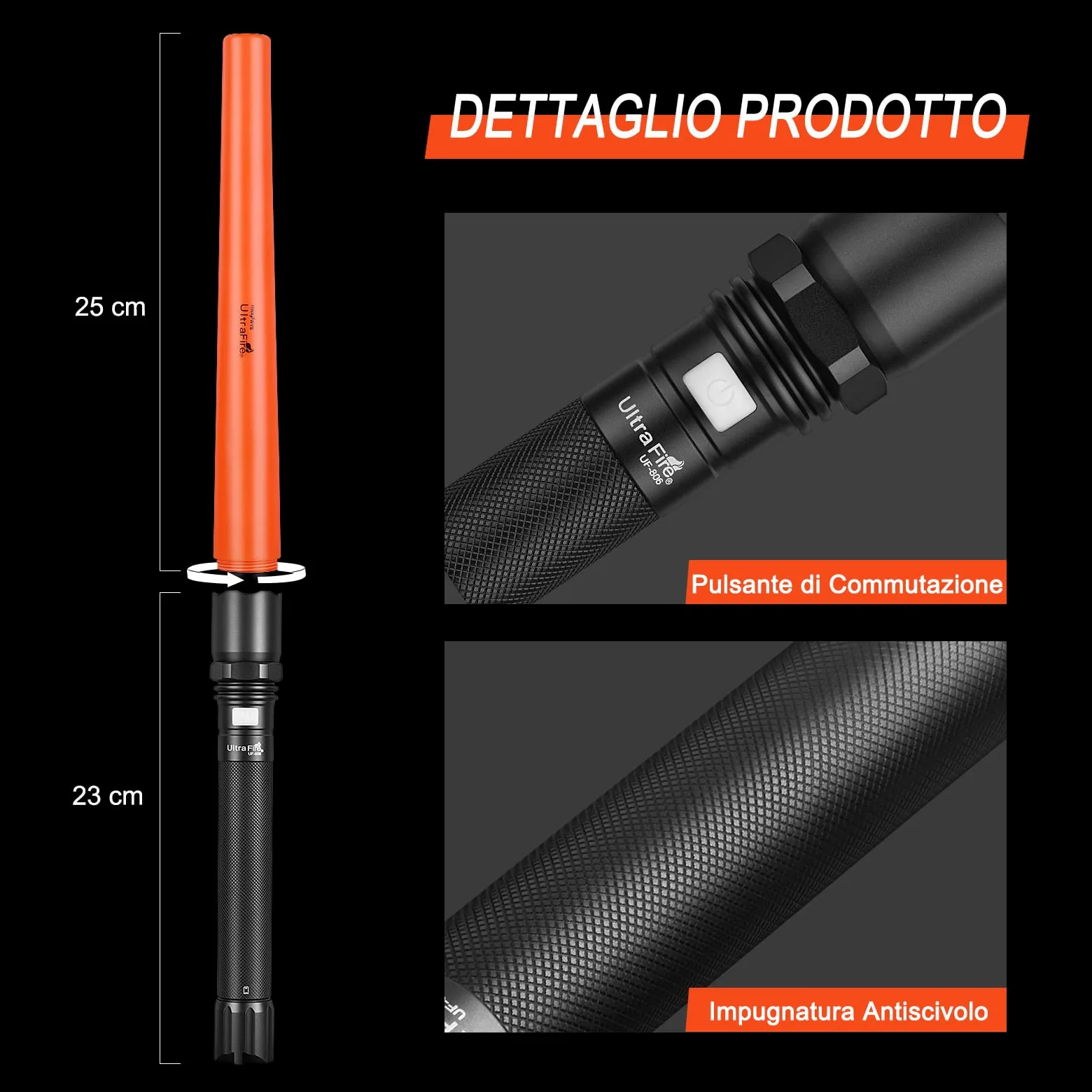 UltraFire Torcia a LED da 19 pollici, con barra di segnalazione da 850 lumen, 3 modalità con lampeggiante rosso per il controllo del traffico, aeroporto, vigili del fuoco, parcheggio, emergenza, UF