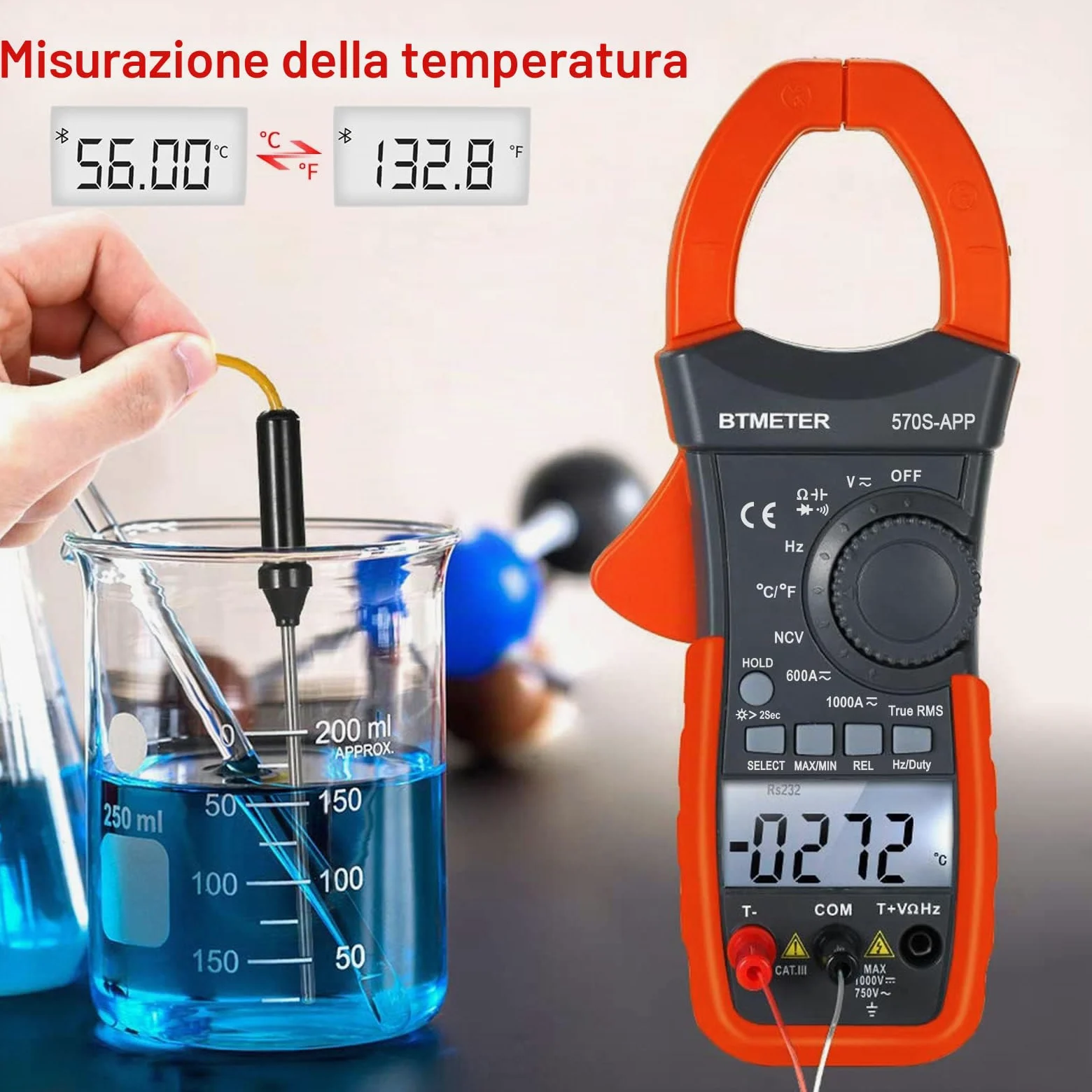 BTMETER Multimetro digitale BT-570S APP con Bluetooth, 6000 conteggi TRMS, pinza di corrente amperometro con selezione auto, tester di tensione, misura AC DC Volt Ampere Ohm NCV capacità di