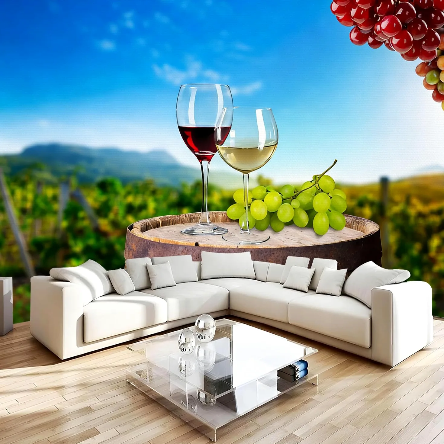 Carta da parati effetto 3D Vino 350 x 256 cm Murale Non Tessuto Stile Pastorale Fotomurale Stampa HD Moderna Poster Per Soggiorno E Camera Da Letto Design 1M3963