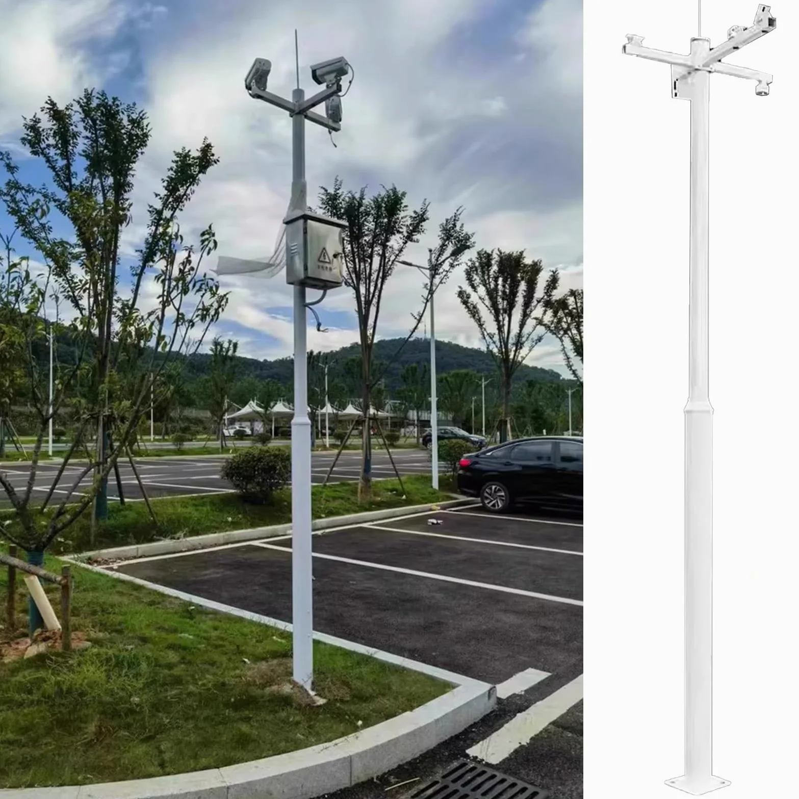 Staffa Telecamera Esterna Supporto Universale per Telecamera con 4 Bracci di Montaggio, Palo per Telecamera di Sicurezza da Esterno, Palo di Sorveglianza in Acciaio(5m (16.4ft))