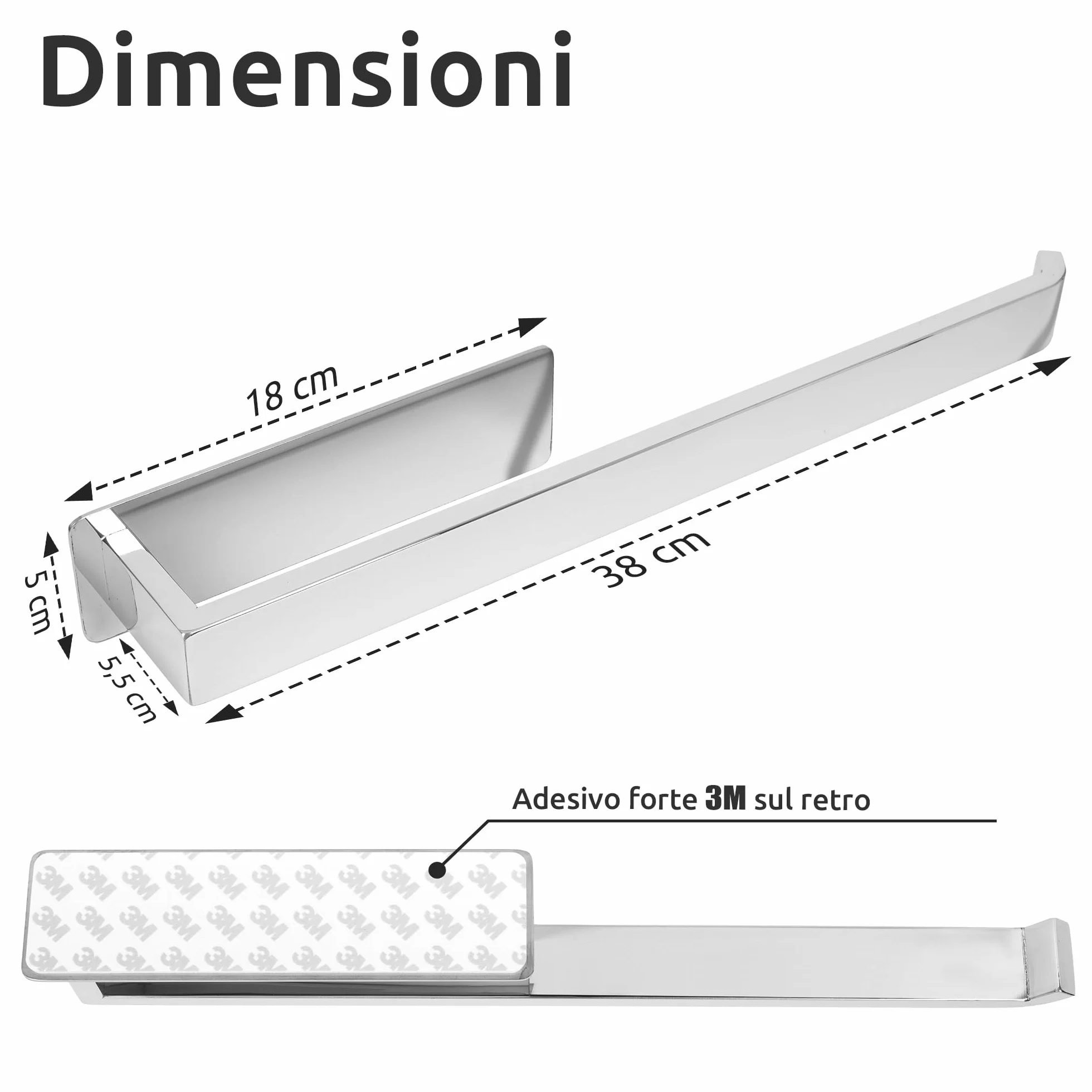 ECENCE Porta Asciugamani Bagno Adesivo 3M cromo 38cm Acciaio Inox 304 Antiruggine