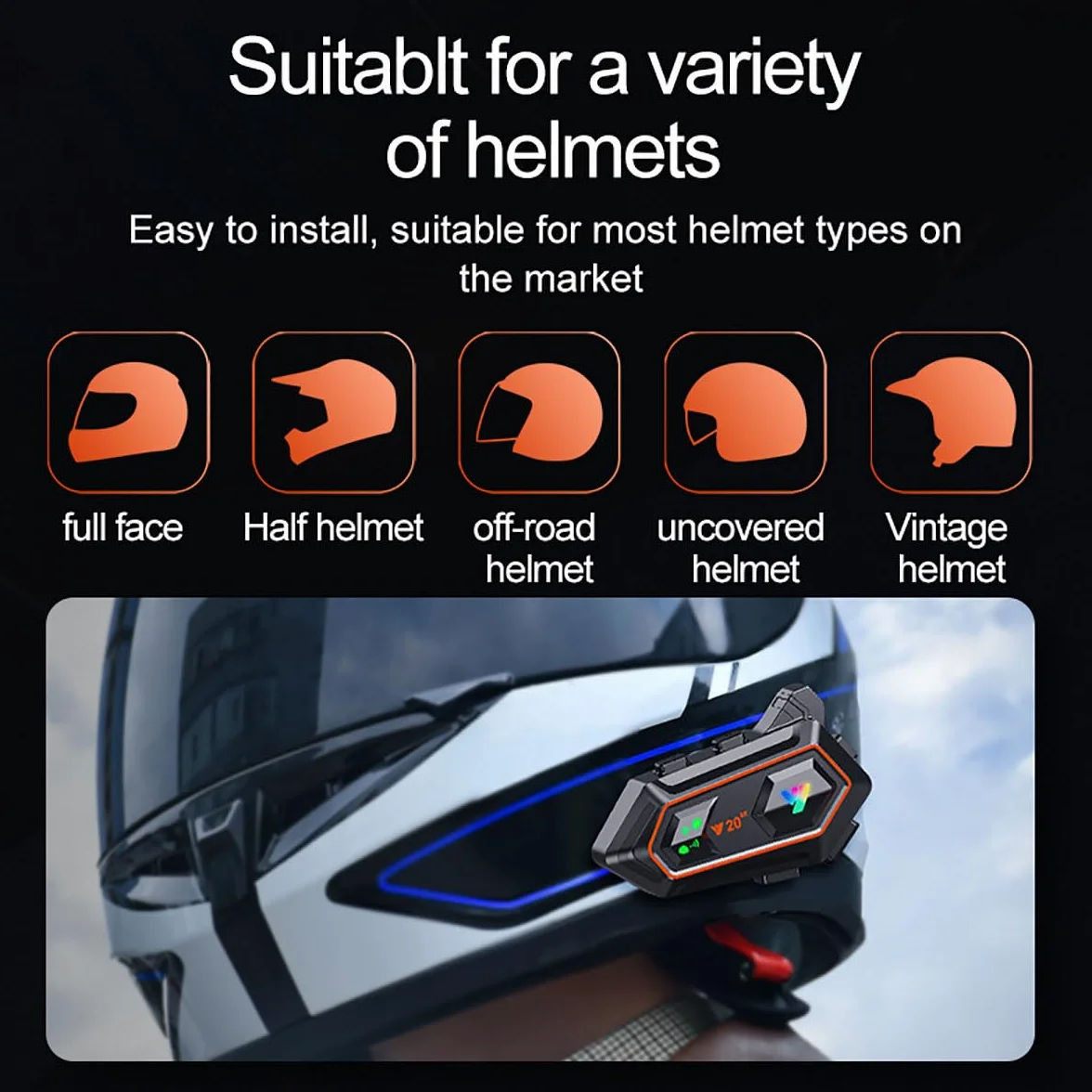 FRoon Auricolare per Sistema di Comunicazione Bluetooth per Moto, con possibilità di interfono per Due Persone, Adattabile a Normali Auricolari Bluetooth, Compatibile con Tutti i caschi,1pcs