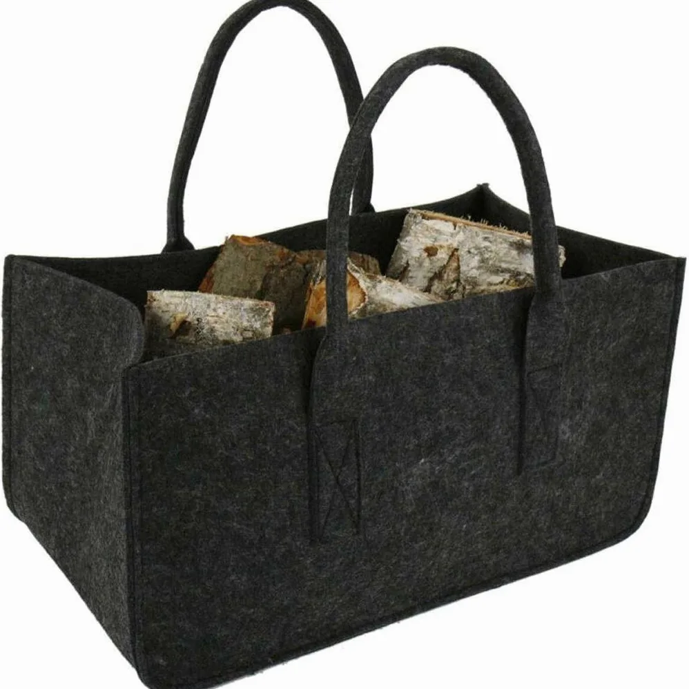 Borsa in feltro Borsa in legno per caminetto nero Cestino in feltro Tasca per legna da ardere Cesto per legna da ardere Cestino per bancarelle di giornali (A)