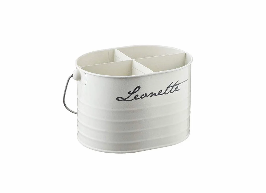 Secchiello con 4 divisori in Latta P3003 Bianco cm. 16,5x12,5x11h