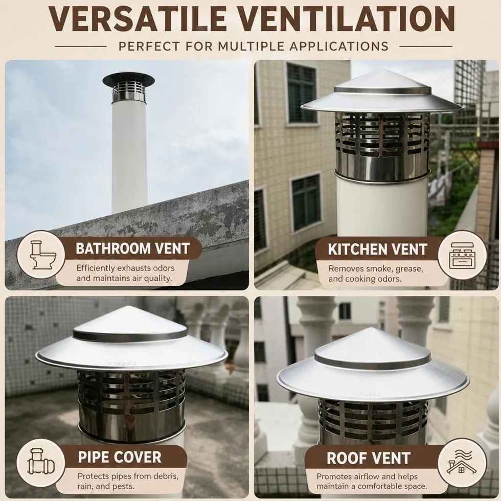 Comignolo Canna Fumaria in Acciaio Inox 304, Antipioggia e Antivento | Cappello per Camino 75-400mm, Terminale Rotondo con Retina per Tubo Stufa e Sfiato Tetto(16in(400mm))