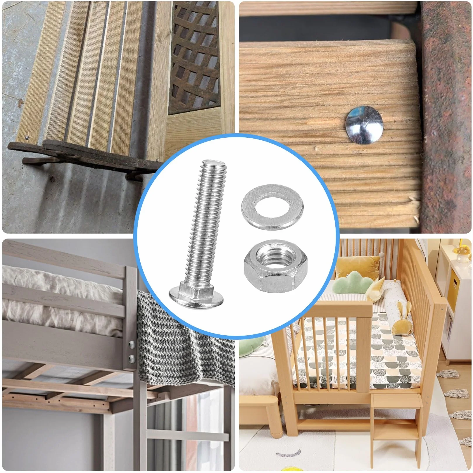 Bulloni Carrello Viti a Testa Tonda M6 x 60mm Acciaio Inox V2A A2 con Dadi e Rondelle Set 25 Pezzi