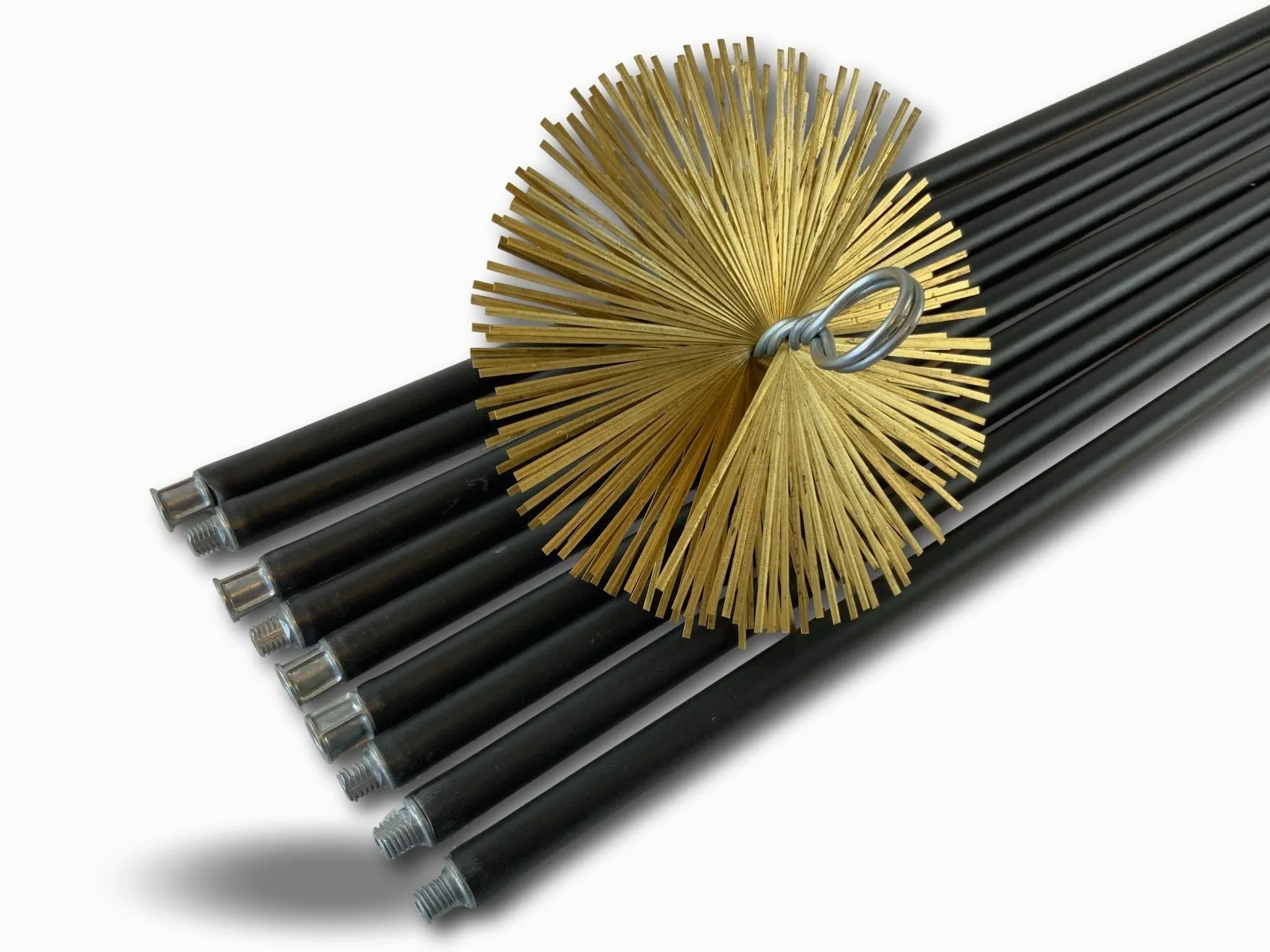 Kibros Kit spazzacamino classico non intubate acciaio Ø 200 mm 9 aste | Scovolo in acciaio piatto, 9 aste nere cave Ø 17 mm, 9×1,4 m per un totale di 12,6 m.