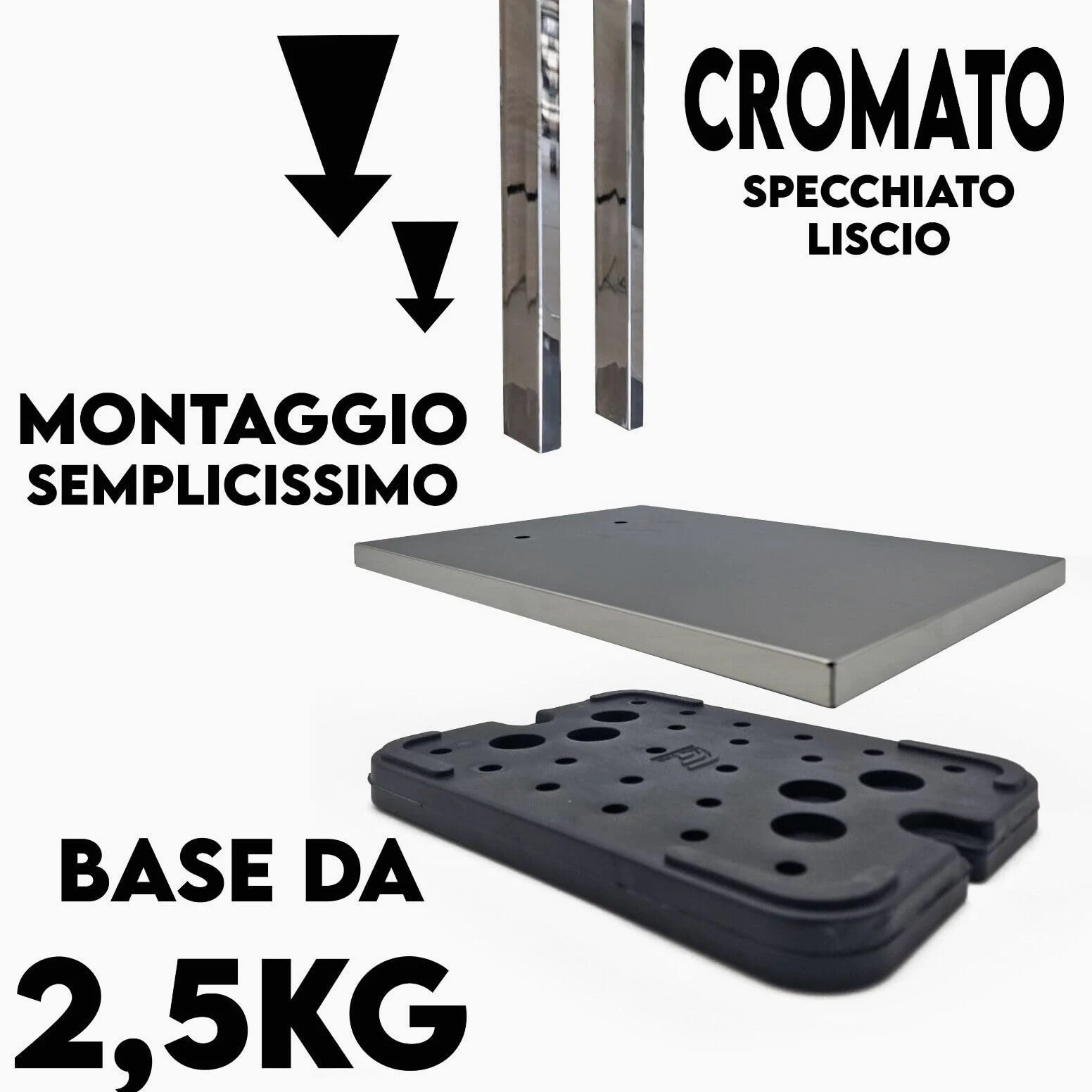 MAKA Portasciugamani da Terra in Metallo Argento Cromato Lucido Piantana da Bagno Con Bracci Portarotolo Carta Igienica Porta Scopino Toilette Moderno Regolabile Alluminio (Rotolo-Scopino)