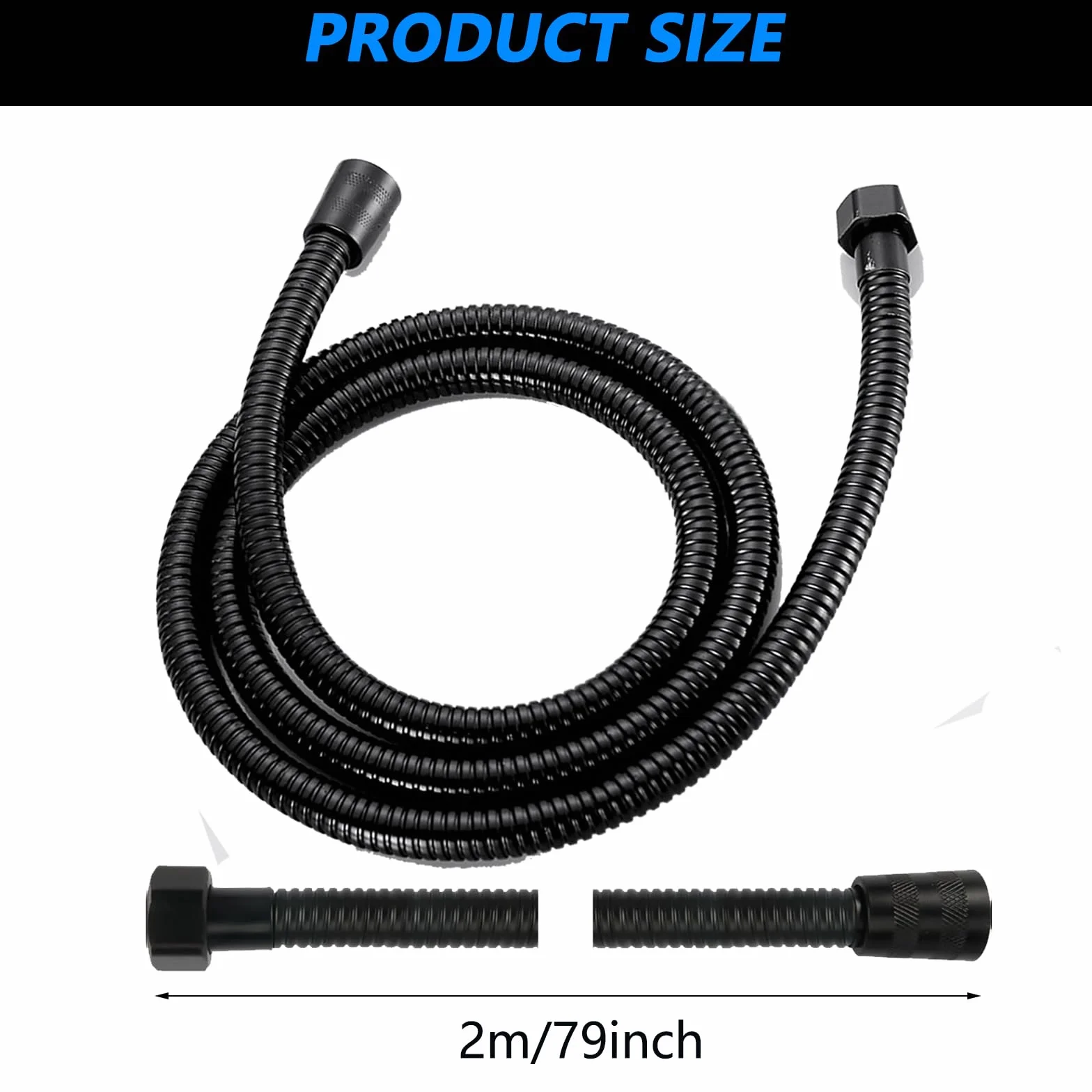 Tubo Doccia Nero 2 M, Flessibile Doccia In Acciaio Inox Standard 1/2" Connettore Universale Anti-Torsione Tubo Doccia per Doccetta E Rubinetti Vasca Da Bagno