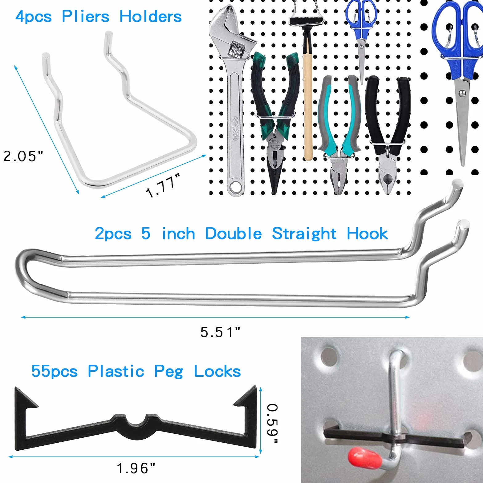 Assortimento di Ganci per Pannello Forato 138 Pezzi, Kit Organizer Accessori