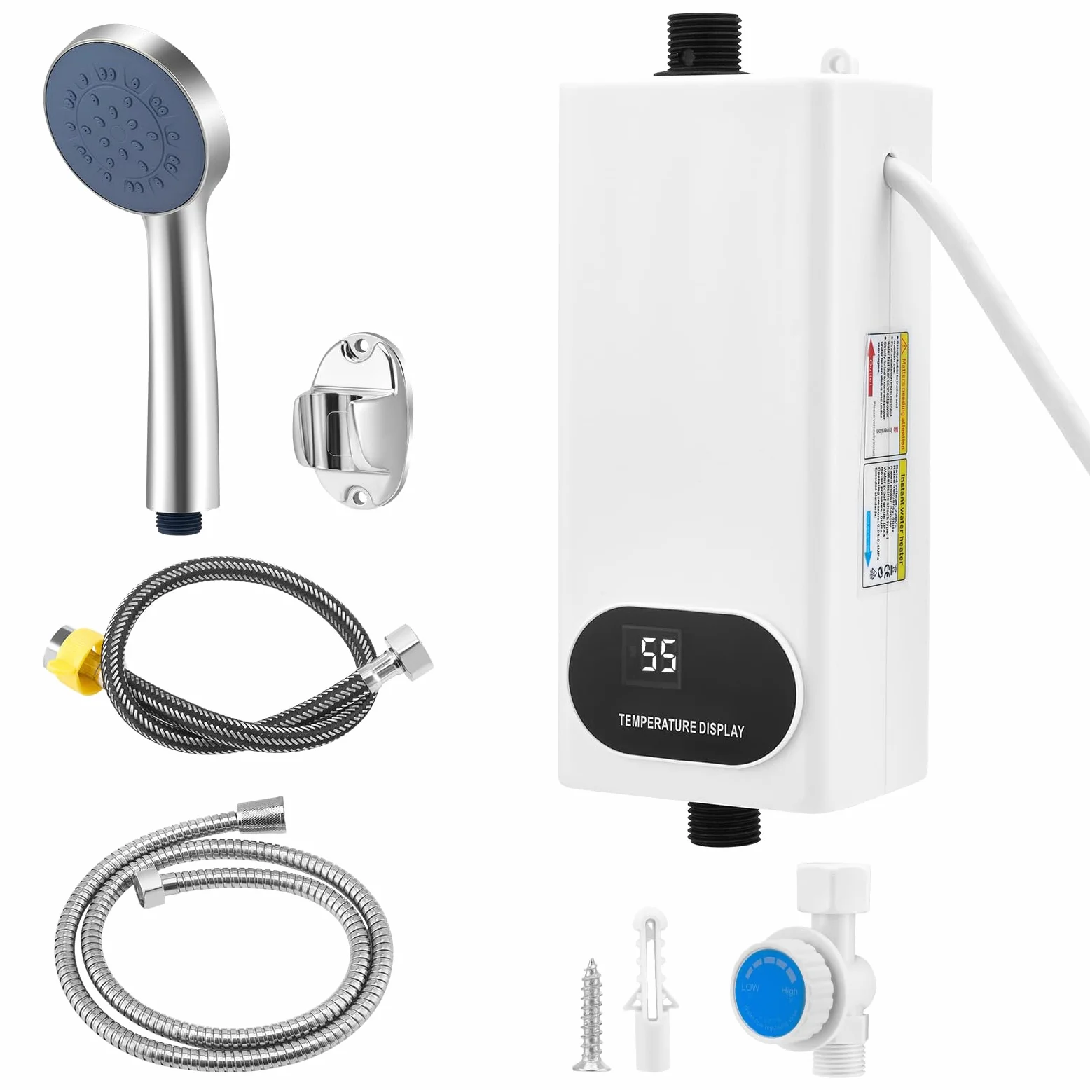 Scaldabagno istantaneo da 5500 W senza memoria con set doccia, scaldabagno 220 V con display digitale LCD e pulsanti touch-screen, adatto per doccia, bagno, cucina, lavandino