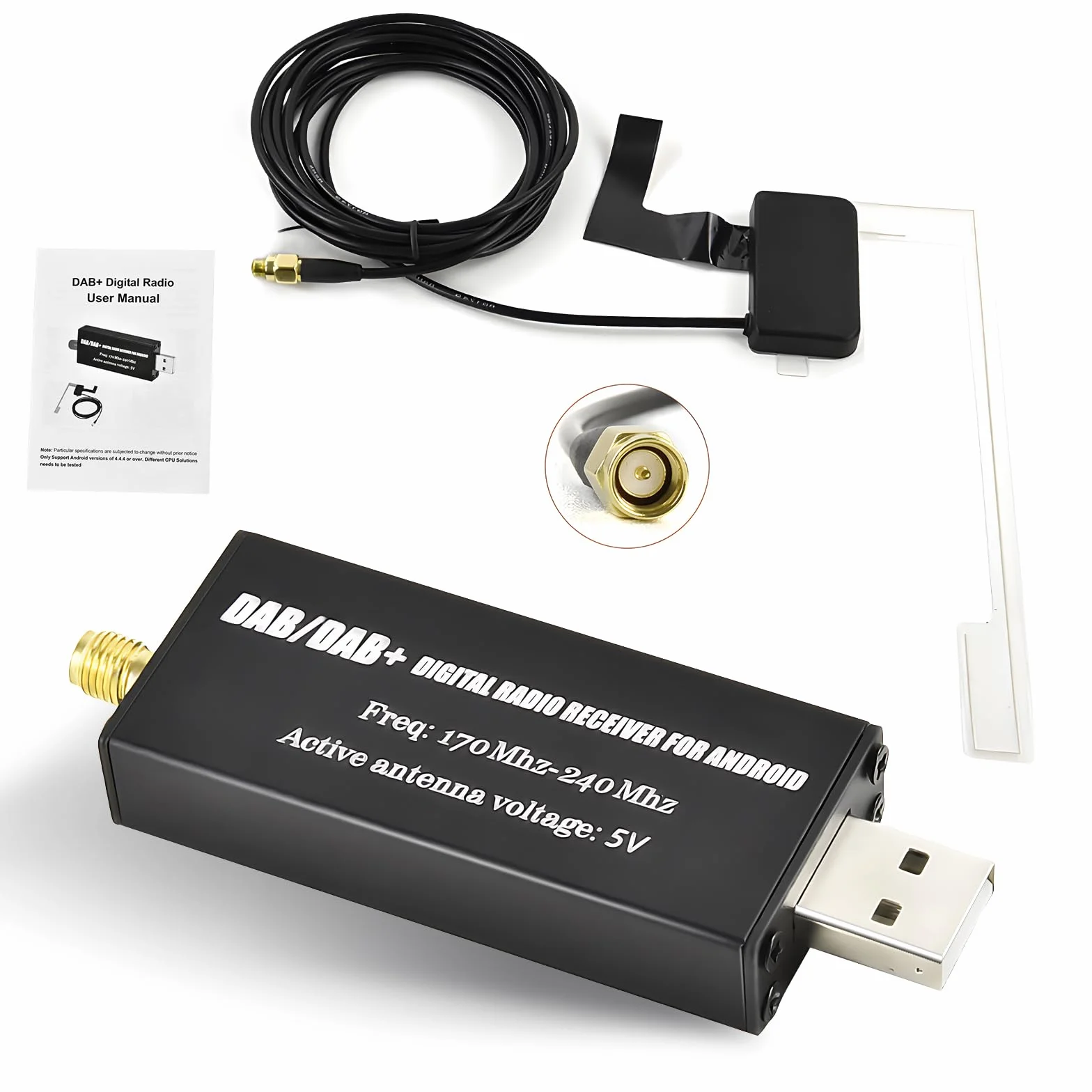 Podofo Adattatore DAB DAB+ Ricevitore Radio Digitale, Sintonizzatore Radio DAB+ con Antenna, Interfaccia Antenna SMA e USB 2.0, Modulo DAB Universale per Autoradio Android - Supporta APP ​​​​DAB