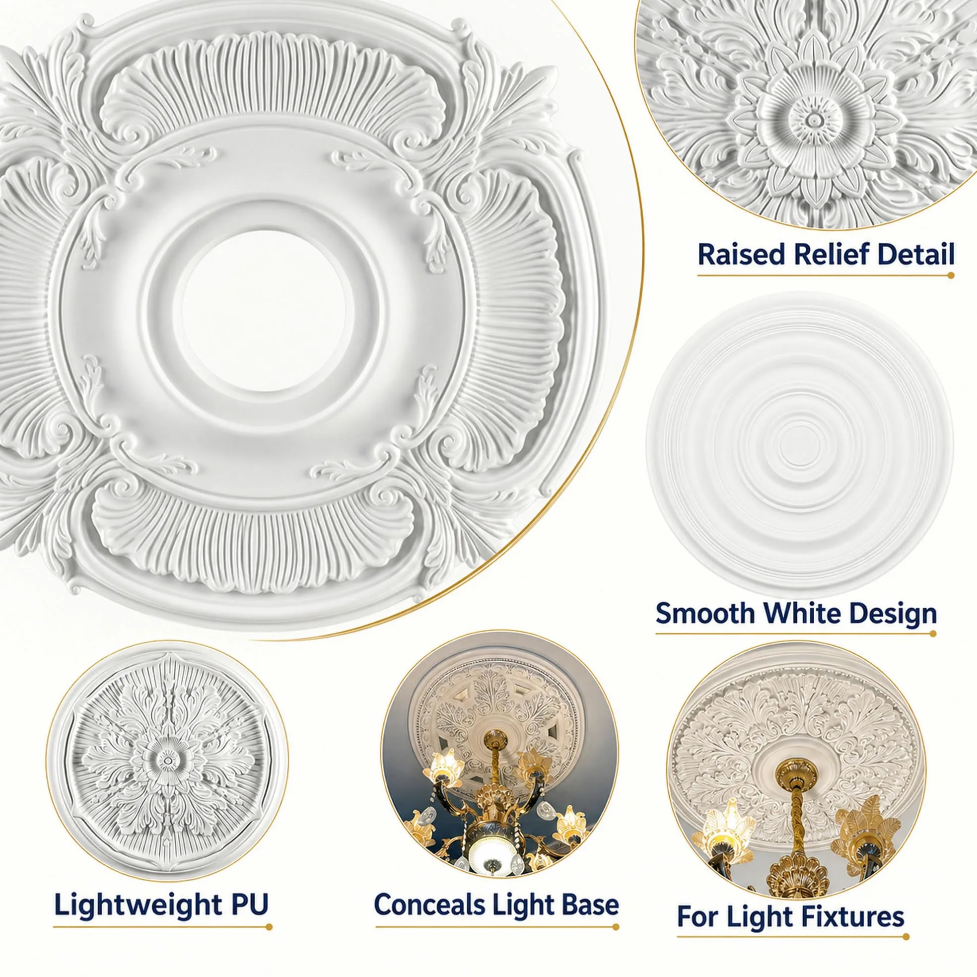 Rosone Decorativo per Soffitto,Rosone Lampadario Soffitto,Medaglione per Ventilatore da soffitto,Piastra Copertura Decorativa,Leggero,Stile Europeo,per lampadari,ventilatori a soffitto
