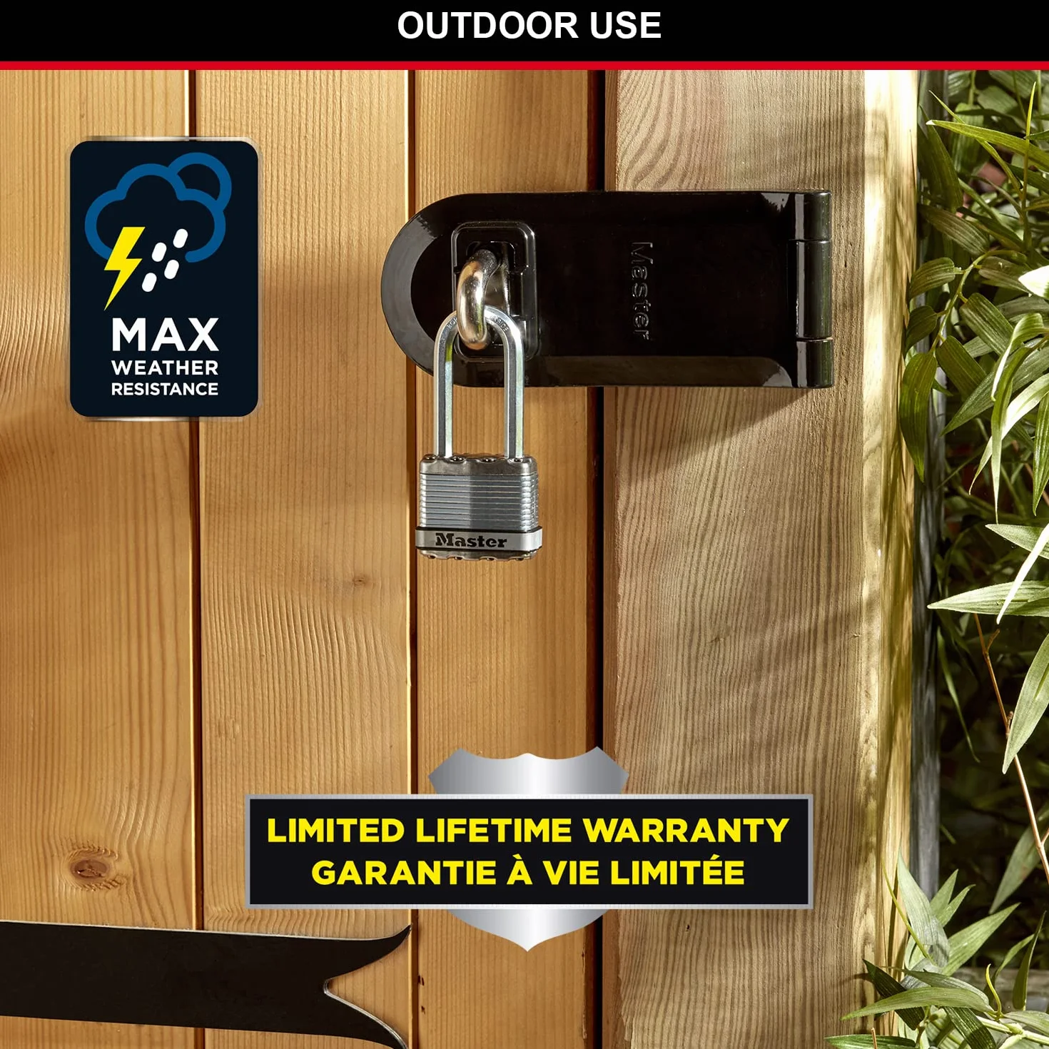 MASTER LOCK Lucchetto ad Alta Sicurezza [Chiave] [Acciaio Laminato] [Esterno] [Archetto L] M5EURDLH - Ideale per Portali, Garage, Lunghezza Archetto,Sconto