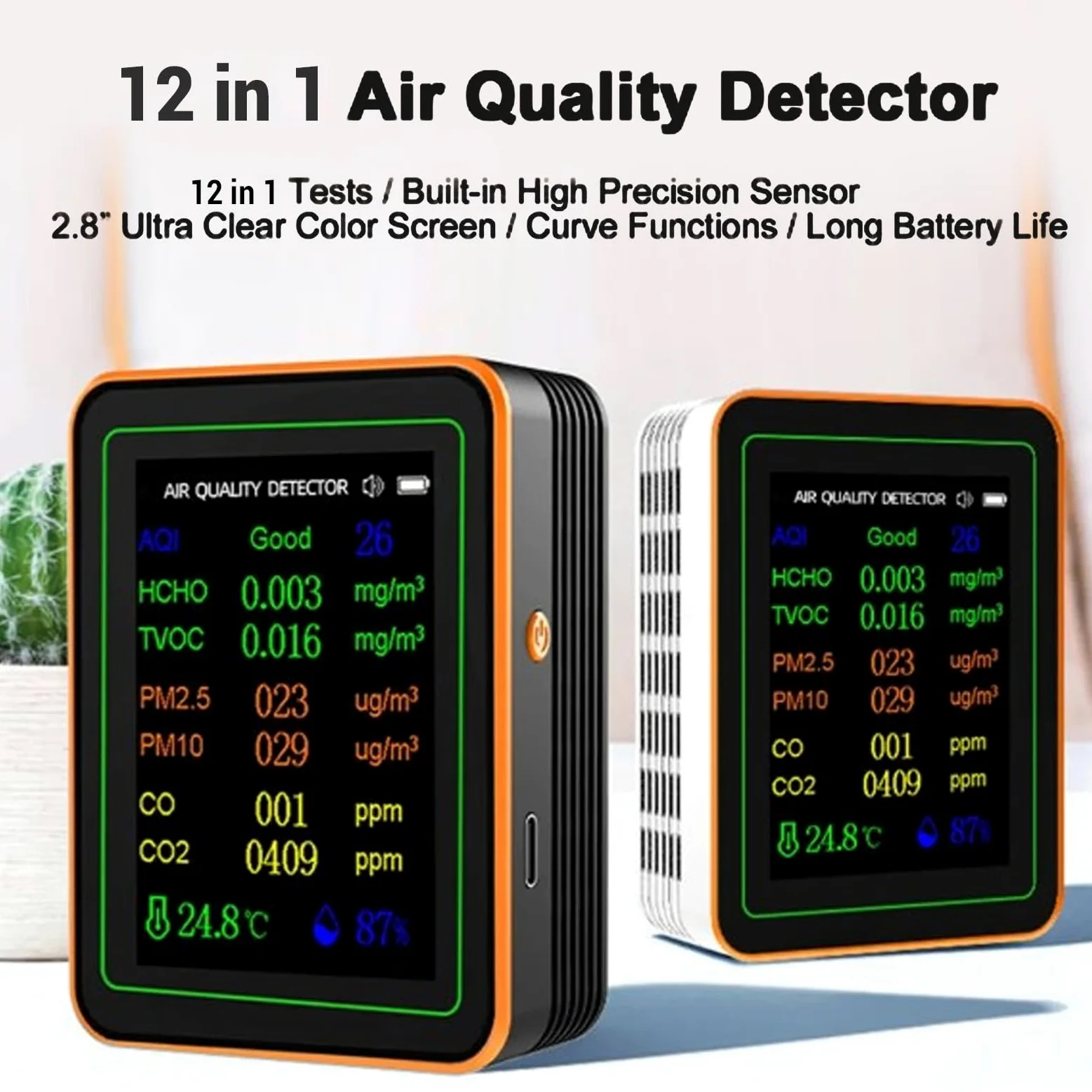 Monitor della qualità dell'aria, Rilevatore Interno Ricaricabile con CO2 HCHO TVOC PM2.5 per Uso in Auto in Ufficio Domestico (#2)