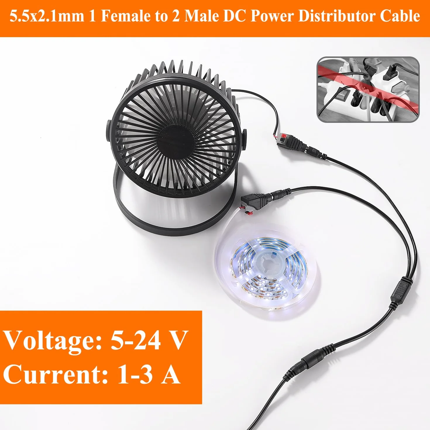 KUOQI 2 Pezzi 5.5x2.1 mm 5-24 V 1 Femmina a 2 Maschi Cavo Splitter DC, Cavo Splitter di Alimentazione DC a 2 Vie per Telecamere CCTV